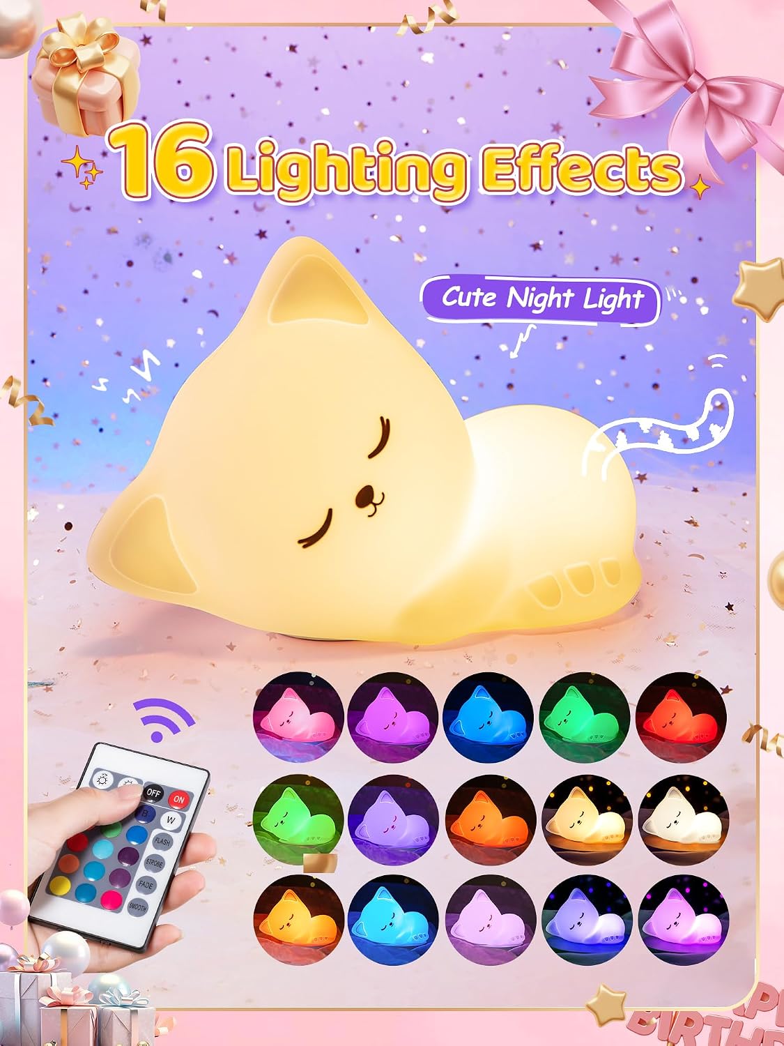 Mubarek 【Remote + Gifts Package】 Cat Gifts for Girls,16 Colors Dimmable Teen Girl Gifts Trendy Stuff, TAP for Fun Cute Stuff for Teen Girls