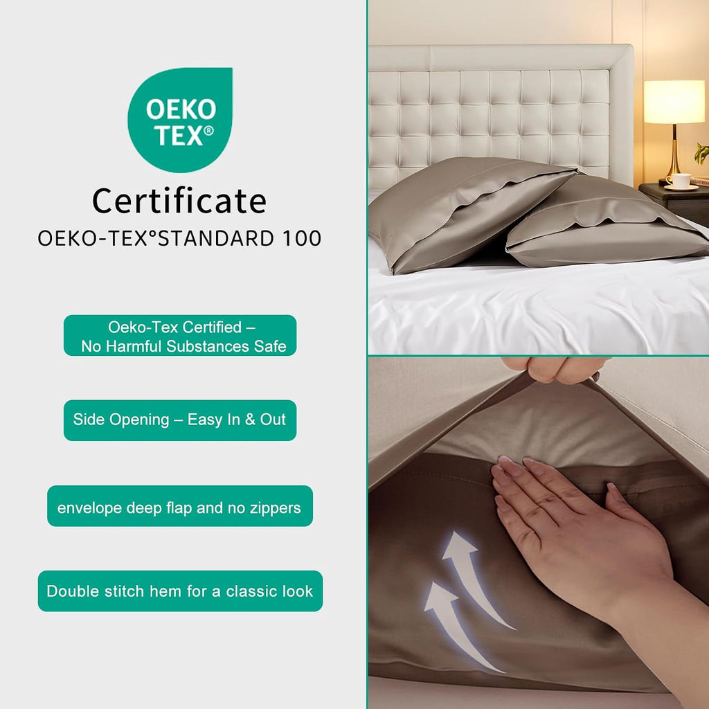 Stnomyhome Eucalyptus Tencel Cooling Pillowcase 2 Pack King Soft Brown | Moisture Wicking for Night Sweats | 3X Faster Drying | Oeko-TEX Ce…