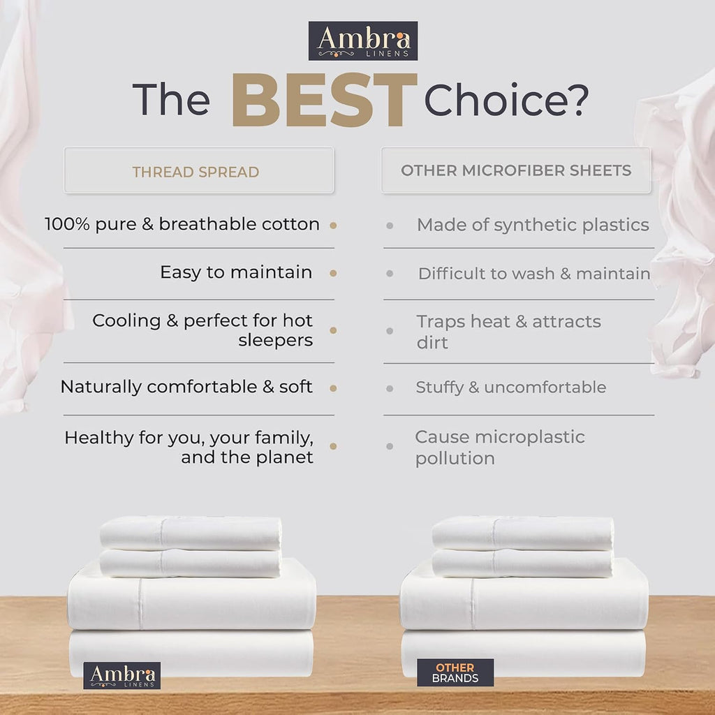 Ambra Linens 100% Organic Cotton Sheets King Size - 4 PC Organic King Size Sheets Set - Soft, Comfy, Breathable & Cooling - 16” Deep Pocket…