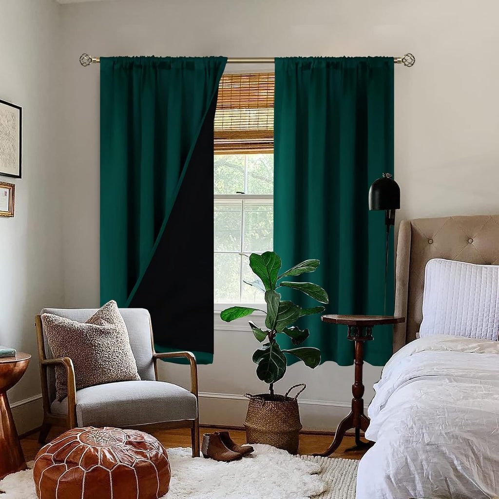 BGment Green 100% Blackout Curtains for Bedroom 63 Inches Long, Christmas Thermal Insulated Double Layer Full Room Darkening Noise…