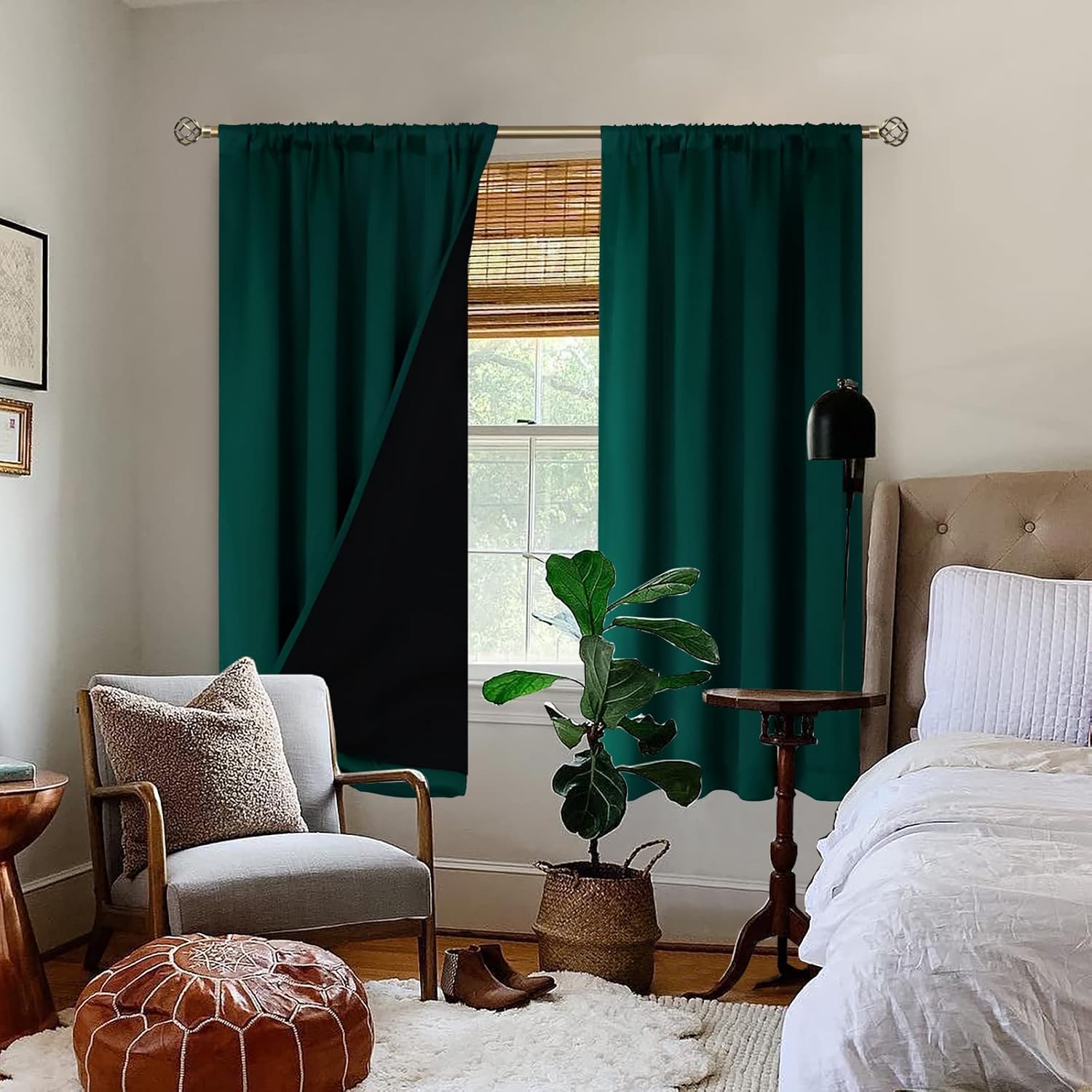 BGment Green 100% Blackout Curtains for Bedroom 63 Inches Long, Christmas Thermal Insulated Double Layer Full Room Darkening Noise…