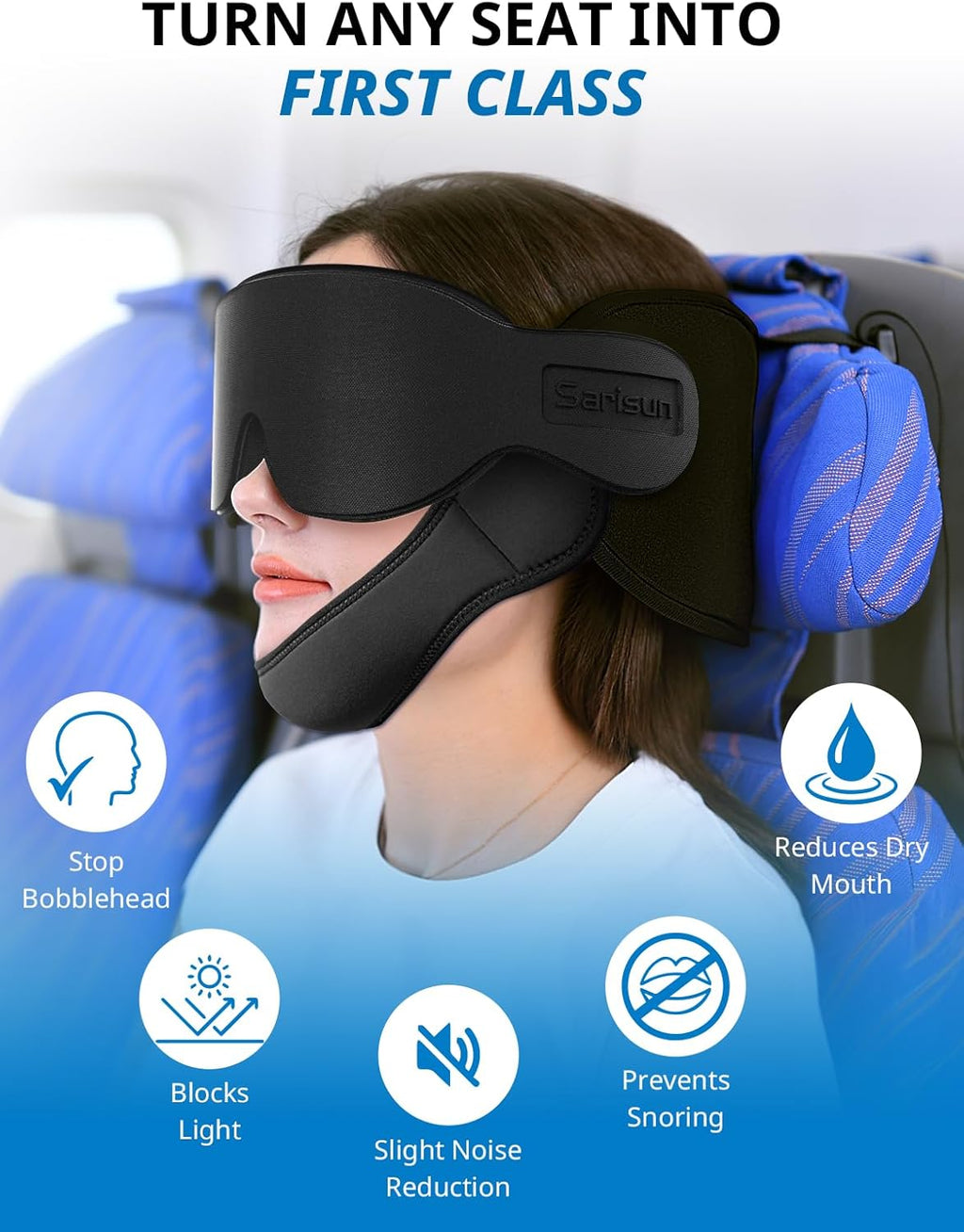 SARISUN Travel Pillows for Airplanes with Sleep Eye Mask, Chin Strap, Airplane Pillow for Long Flights, Car Road Trip, 360° Support…