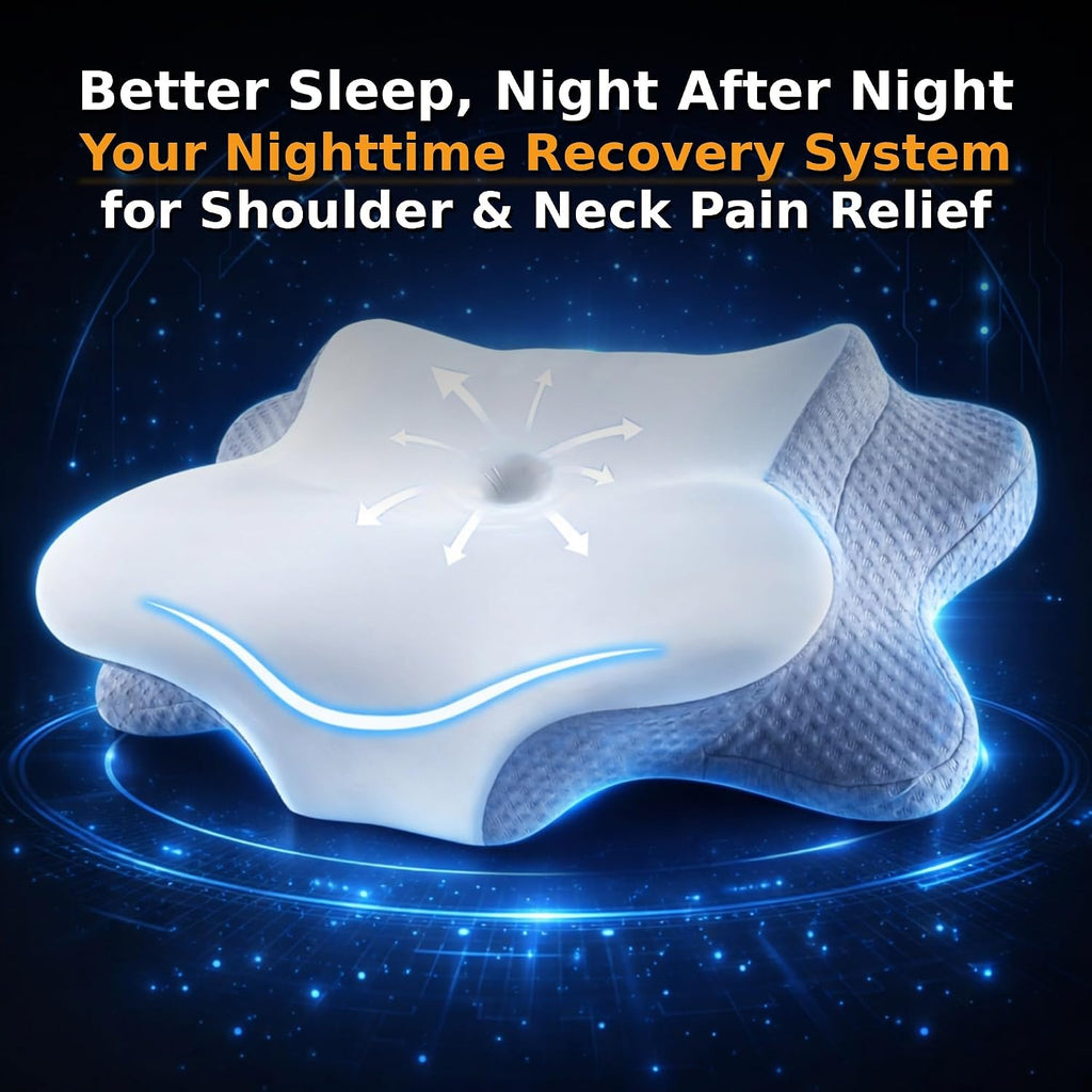 Funccube Cervical Neck Pillow - Memory Foam Pillow for Sleeping, Ergonomic Neck Support Contour Pillows for Side Back Stomach Sleepers, Orth…