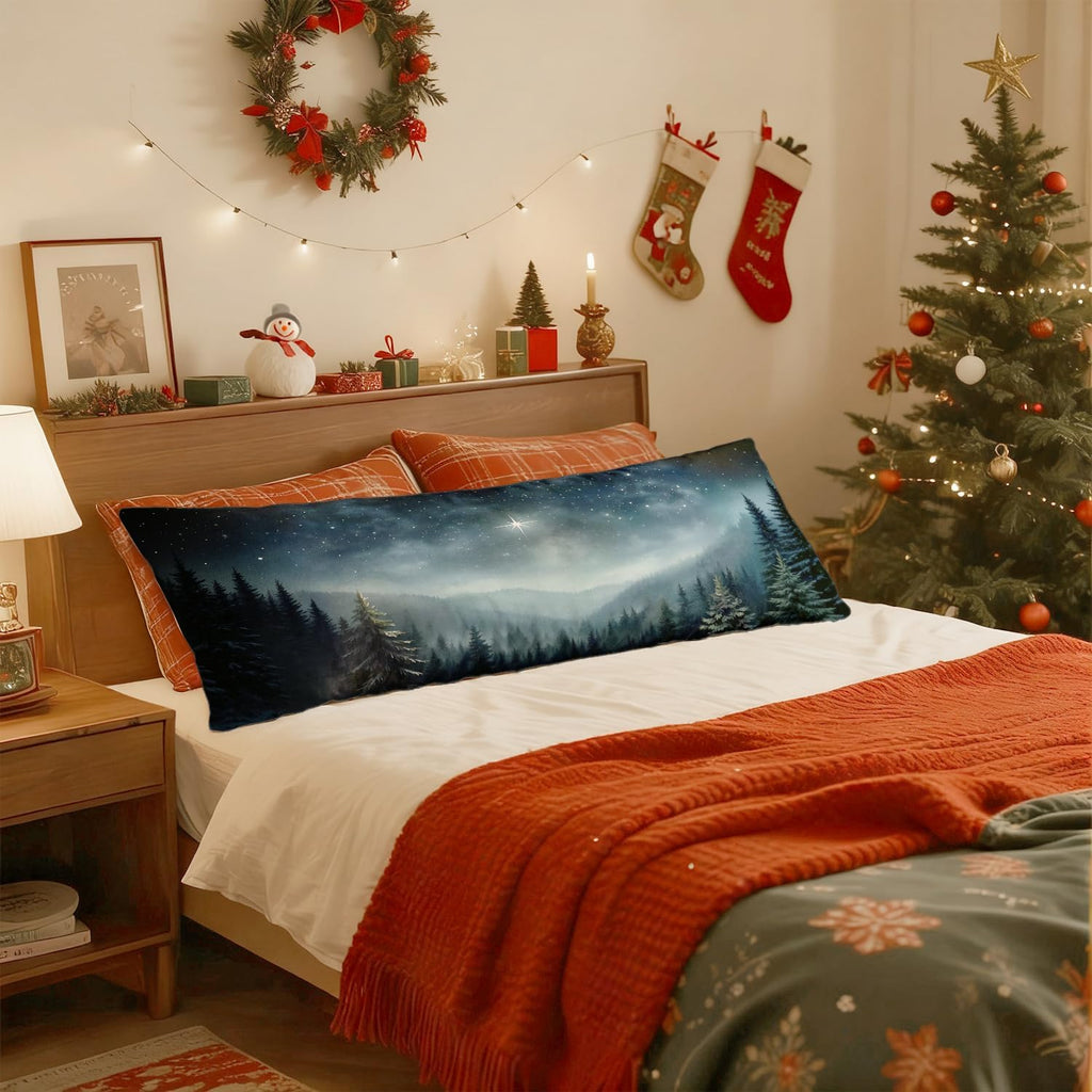 Christmas Nativity Star Christian 20x54 Body Pillow Cover, Jesus Religious Christmas Decor, Winter Forest Landscape Bible Verse…