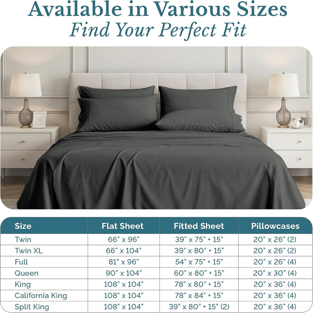 Casa Platino King Sheet Set, 6 Piece Silky Sateen Sheets with 500 Thread Count 100% Cotton, 15 Inch Deep Pocket Fitted Sheet for King…