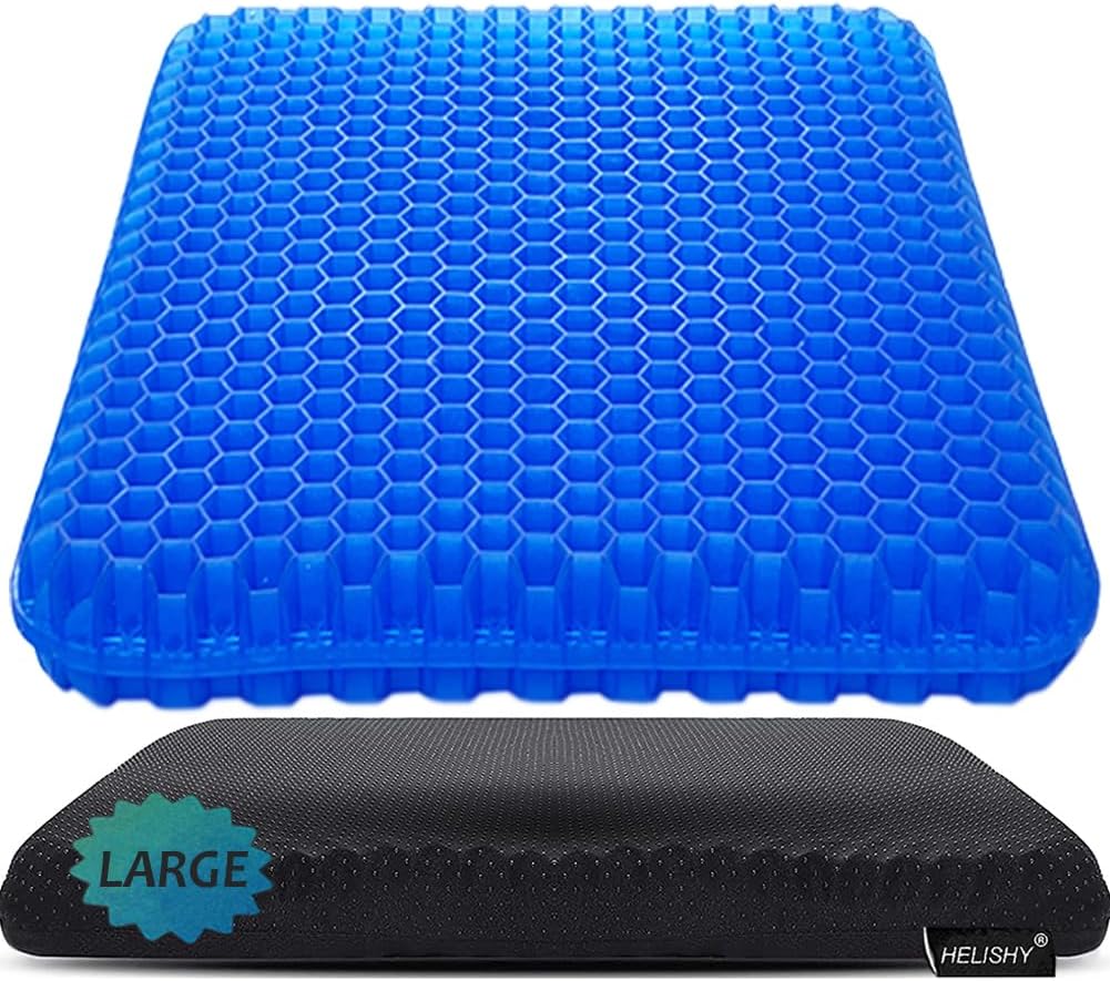 Helishy Gel Seat Cushion, Large Cooling Gel Cushion Breathable Honeycomb Chair Pads Gel Cushion with Non-Slip Cover for Home Office Chair C…