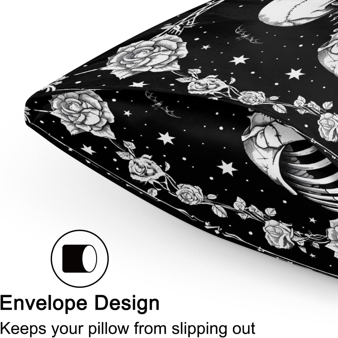 Satin Pillowcase for Hair and Skin Black Halloween Skull Couple Soft Silk Pillow Case with Envelope Closure Cooling Pillow Cases Slip…