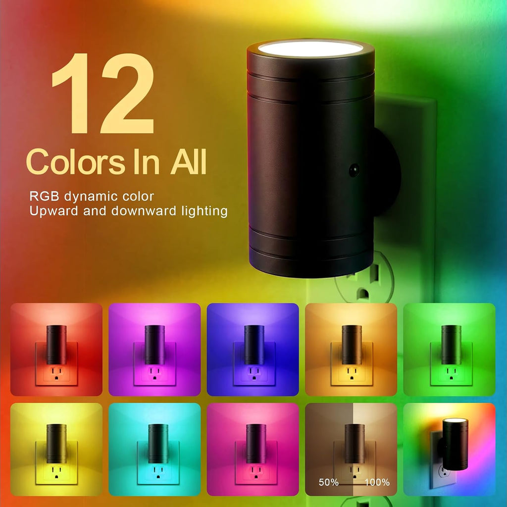 Horta Night Lights Plug into Wall 2 Pack, RGB Color Changing Plug in Night Light with Remote, Dusk to Dawn Sensor, 0-100LM Dimmable Night…