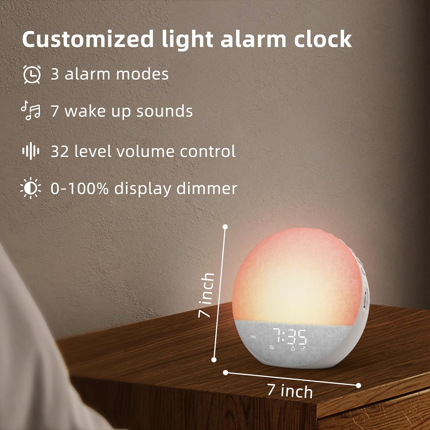 Odokee Sunrise Alarm Clock White Noise Machine: Natural Wake Up Light - Dimmable Clock with Bluetooth Speaker for Bedroom - 25 Sleep…