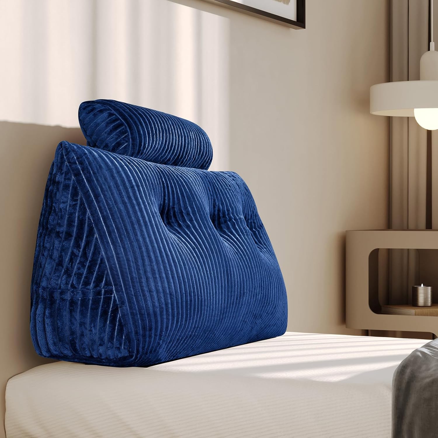 Z-Hom Large Wedge Pillow Headboard, Twin Triangular Headboard Pillow, Reading Pillow Standard Bed with a Roll Pillow for Bed Sitting Up Sle…