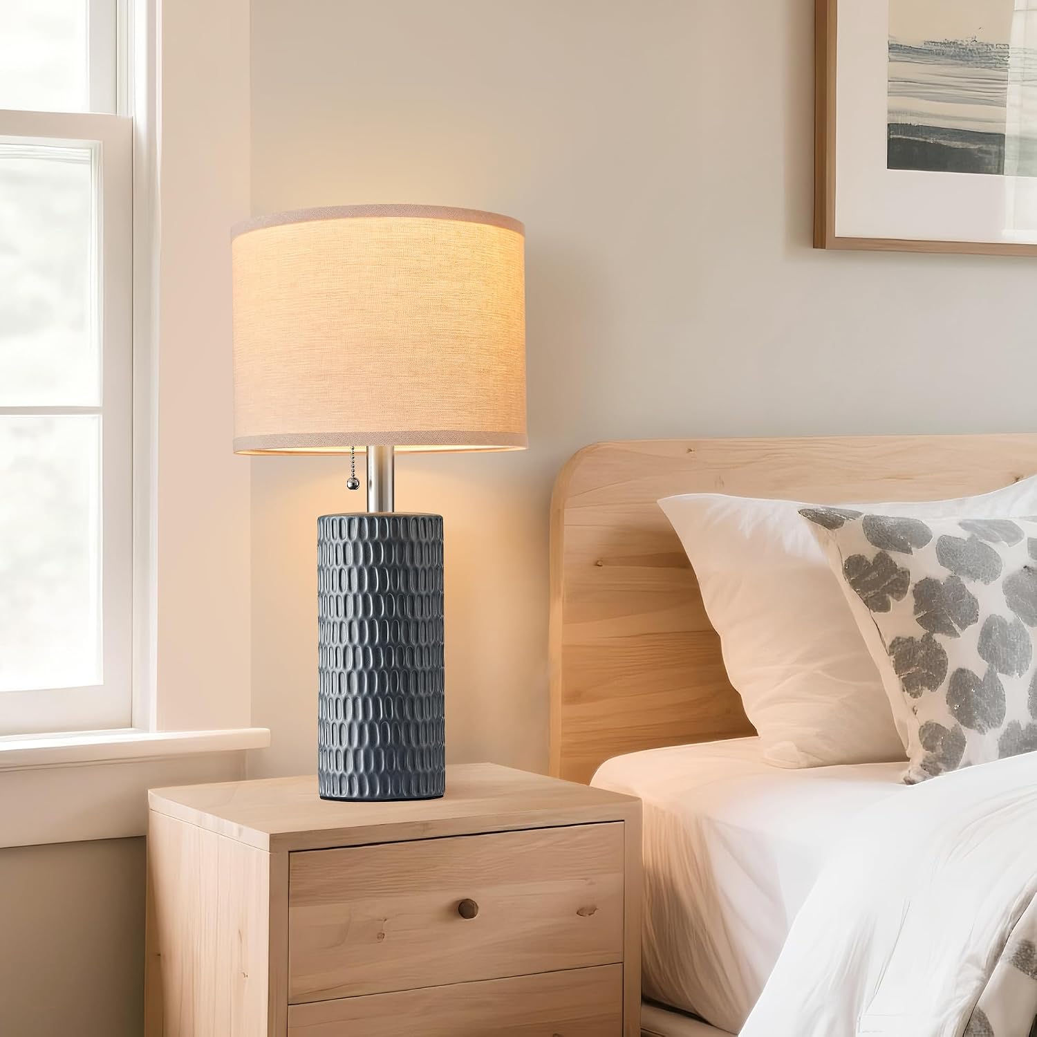 Reaketon 20.5" Modern Ceramic Table Lamps for Bedroom Set of 2, Bedside Lamps for Night Stands with Beige Lampshade, Farmhouse Table Lamp…