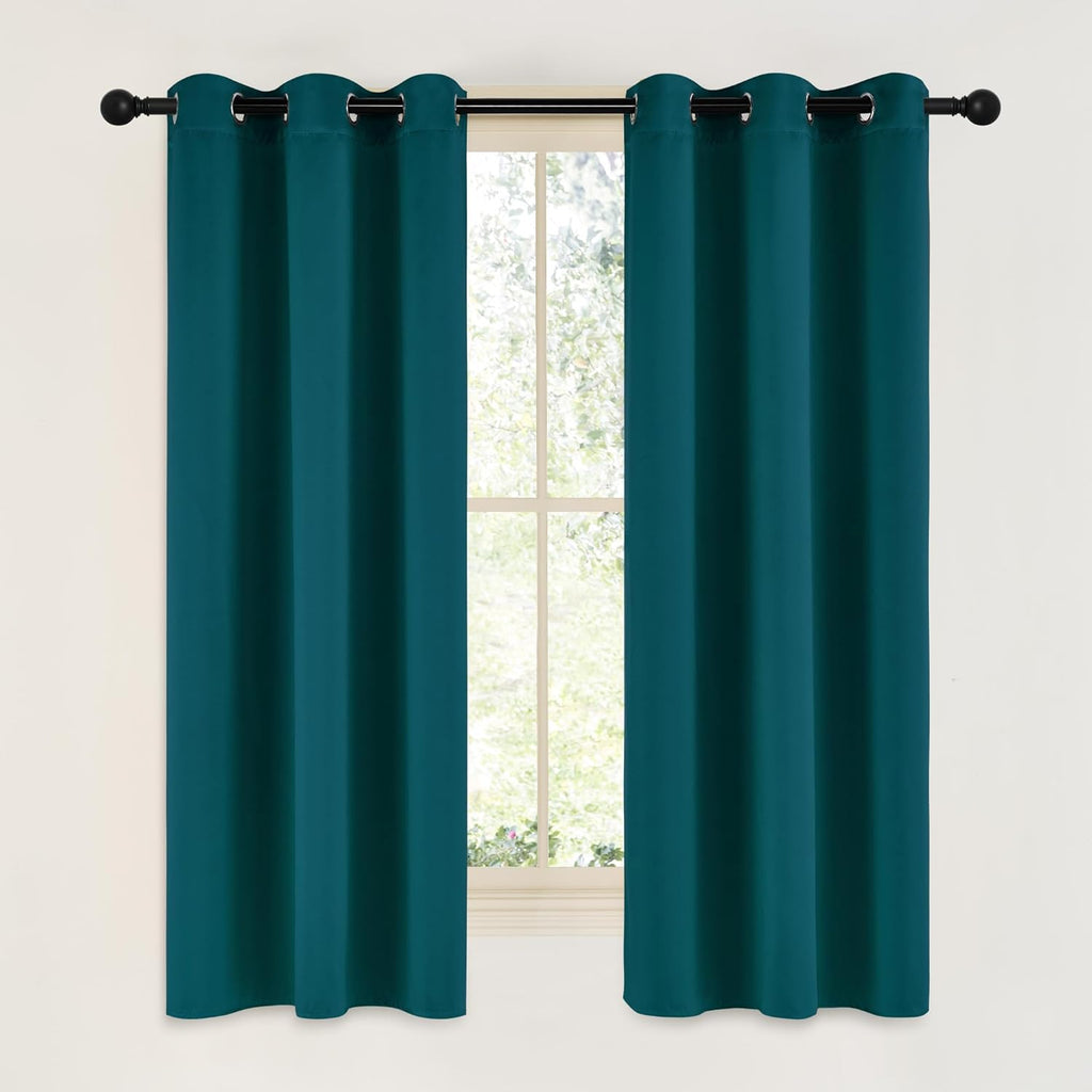 NICETOWN Teal Blackout Cafe Faux Silk Curtains for Small Windows, 42" Wide by 63" Long, 2 Panels, Grommet Thermal Insulated Blackout…