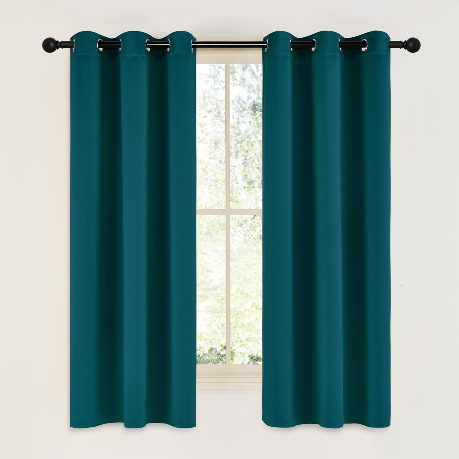 NICETOWN Teal Blackout Cafe Faux Silk Curtains for Small Windows, 42" Wide by 63" Long, 2 Panels, Grommet Thermal Insulated Blackout…