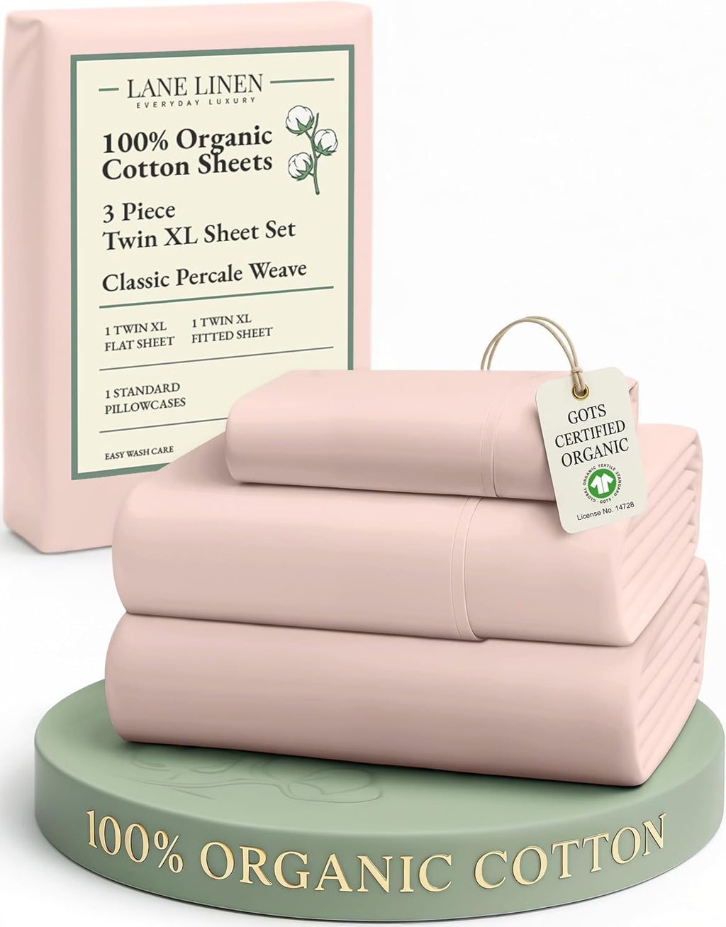 LaneLinen LANE LINEN 100% Organic Cotton Twin XL Bed Sheets Set, Machine Wash Fully Elasticized Twin XL Sheet Sets, Luxury Hotel Percale Be…