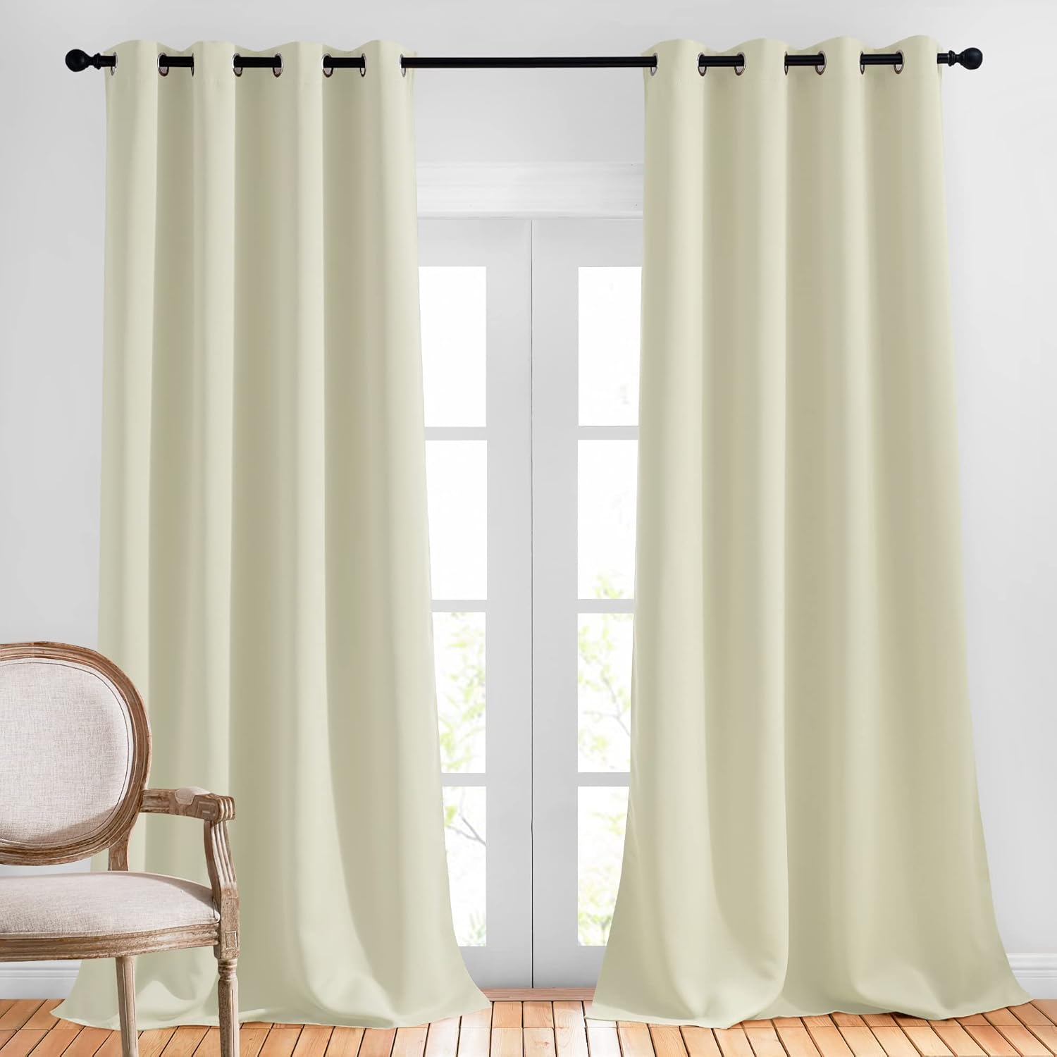 Nicetown Bedroom Room Darkening Curtains - Triple Weave Grommet Top Thermal Insulated Solid Energy Saving Panels/Drapes for Villa/Hall, Bei…