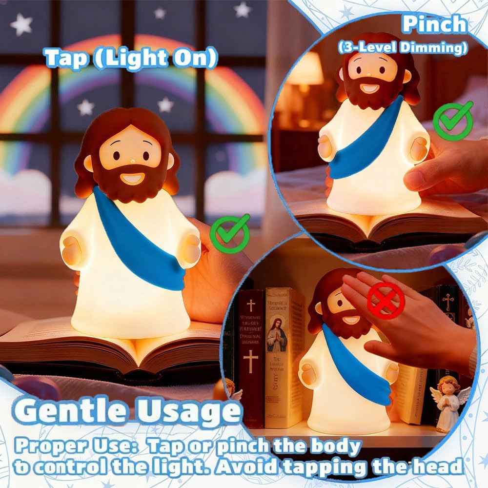 Jesus Night Light Rechargeable Bedside Night Light Dimmable Silicone LED Light Ideal for Religious Gatherings, Gifts for Sunday School…