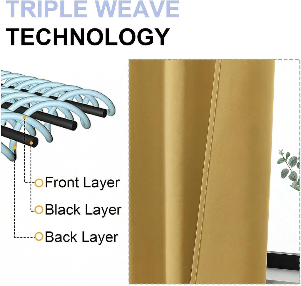 Simplebrand Ava Bright Gold Blackout Curtains for Bedroom 72 Inch Length 2 Panels Set, Privacy Thermal Insulated Rod Pocket Door Window Cur…