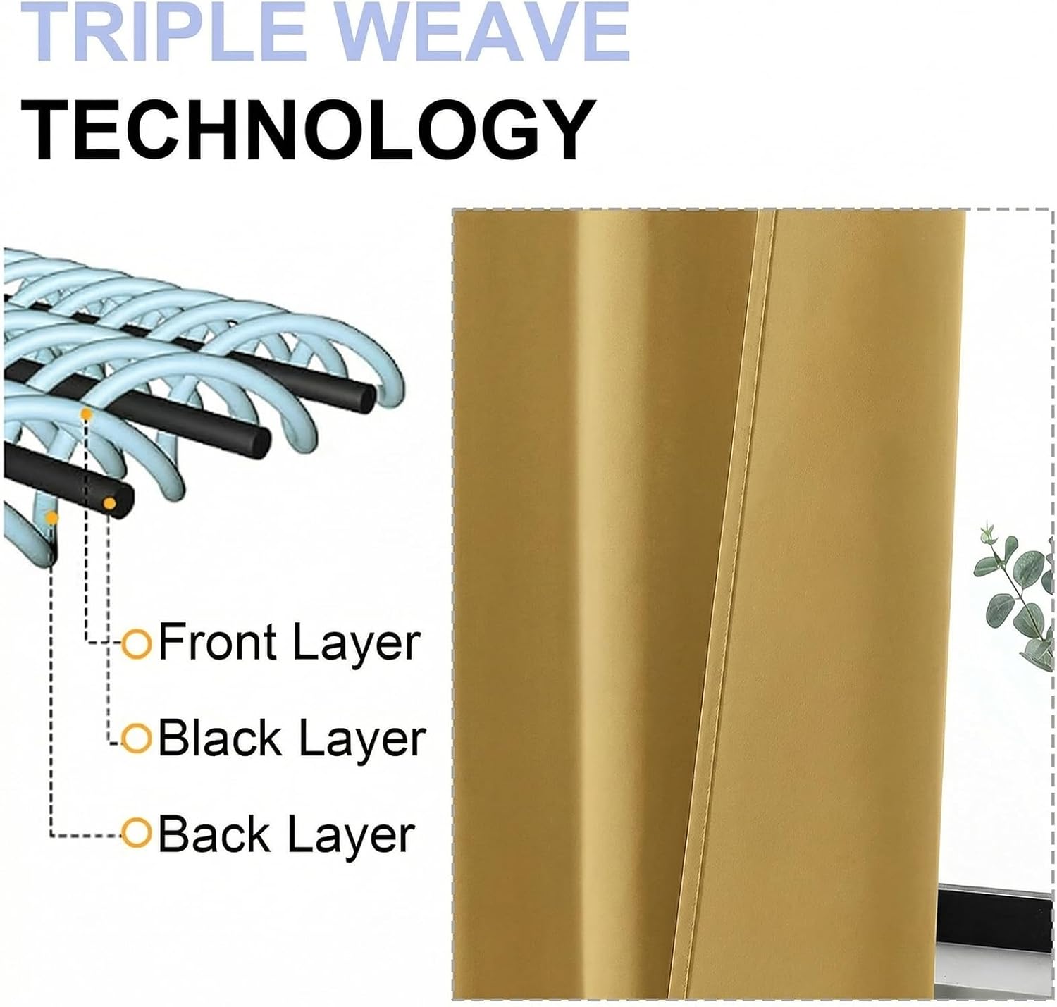 Simplebrand Ava Bright Gold Blackout Curtains for Bedroom 72 Inch Length 2 Panels Set, Privacy Thermal Insulated Rod Pocket Door Window Cur…