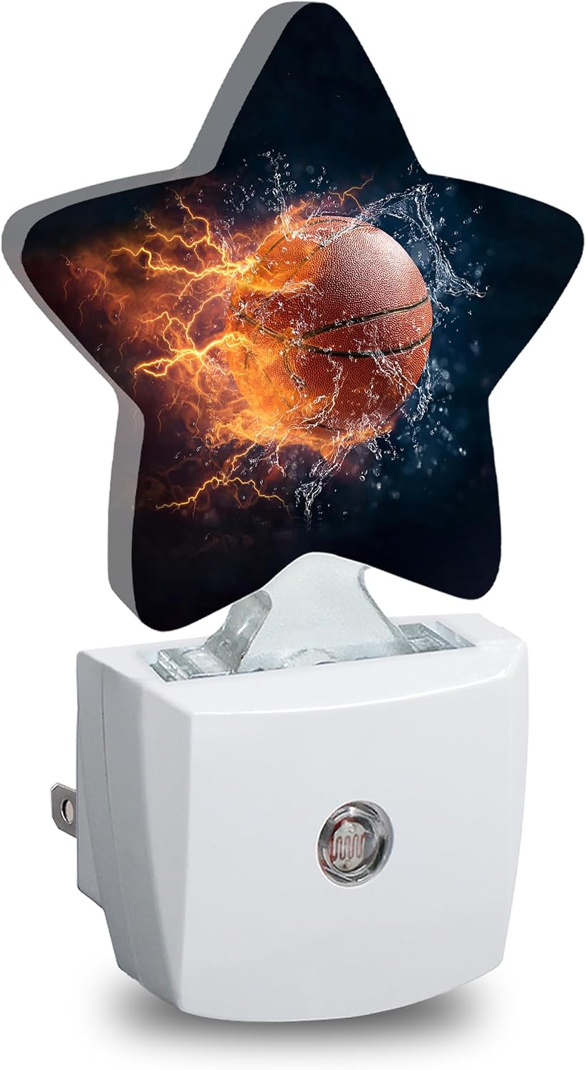 Star Night Light Plug in, Basketball Dusk to Dawn Sensor Night Light, Soft Glow Lamp for Kids Bedroom Nursery Hallway Bathroom, Energy…