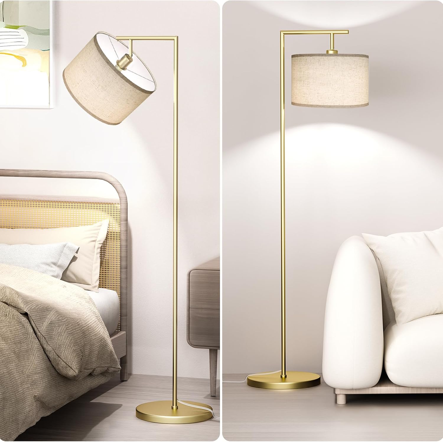 Floor Lamp for Living Room with 3 Color Temperatures Standing Lamp with Adjustable Beige Linen Lampshade Tall Lamps for Bedroom Office…