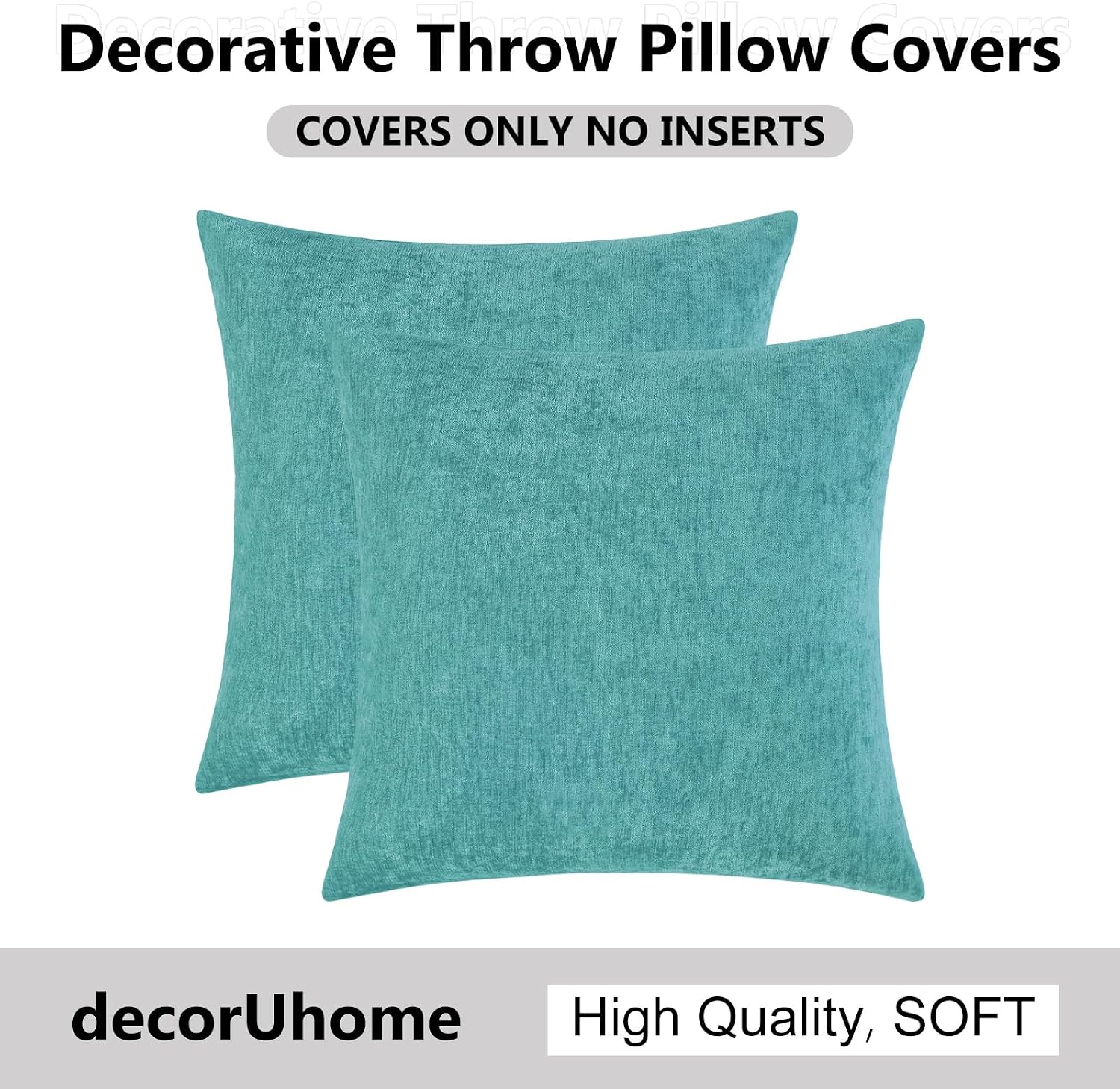 decorUhome Chenille Turquoise Summer Throw Pillow Covers 22x22 Inch Set of 2, Decorative Soft Couch Pillow Covers Solid Dyed Accent Farmhou…