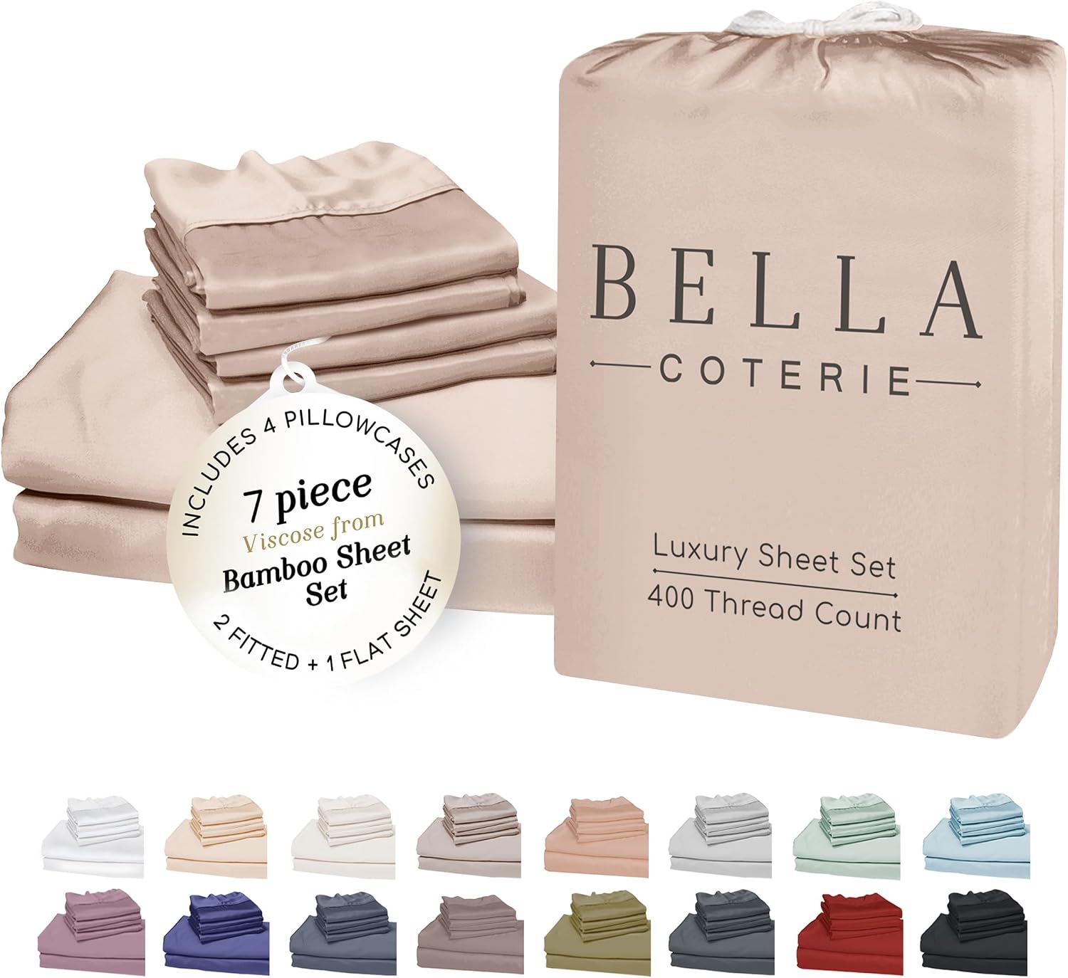 Bella Coterie 7 Piece Luxury Bamboo Viscose Split King Size Sheet Set | 2 Fitted Sheets for Adjustable Beds | 100% Organically Grown |…