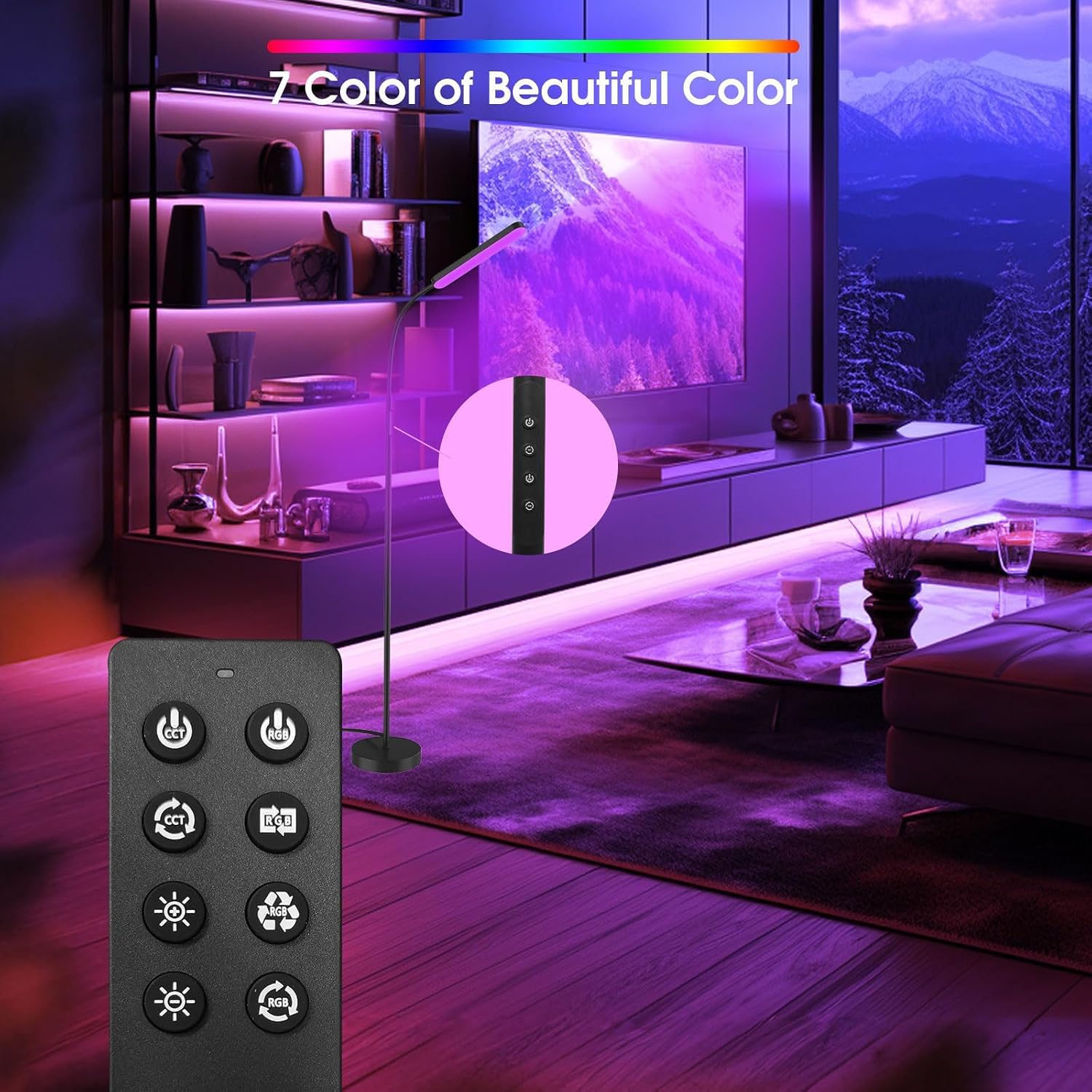 Wio-Mio Floor Lamps, RGB Color Changing Dimmer Bright LED Floor Lamp with Stepless Adjustable 3000K-6000K, Smart Remote Control Modern…
