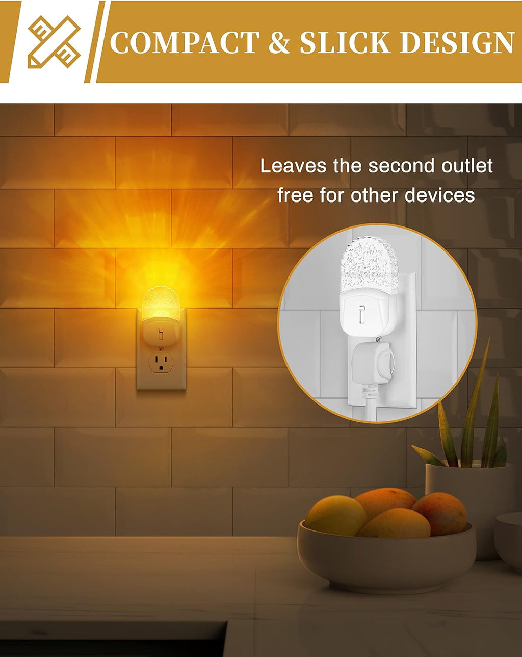 DORESshop Night Lights Plug Into Wall [2 Pack], Amber Warm Night Light, 1800K, Dusk to Dawn Sensor, Adjustable Brightness LED Night Light…