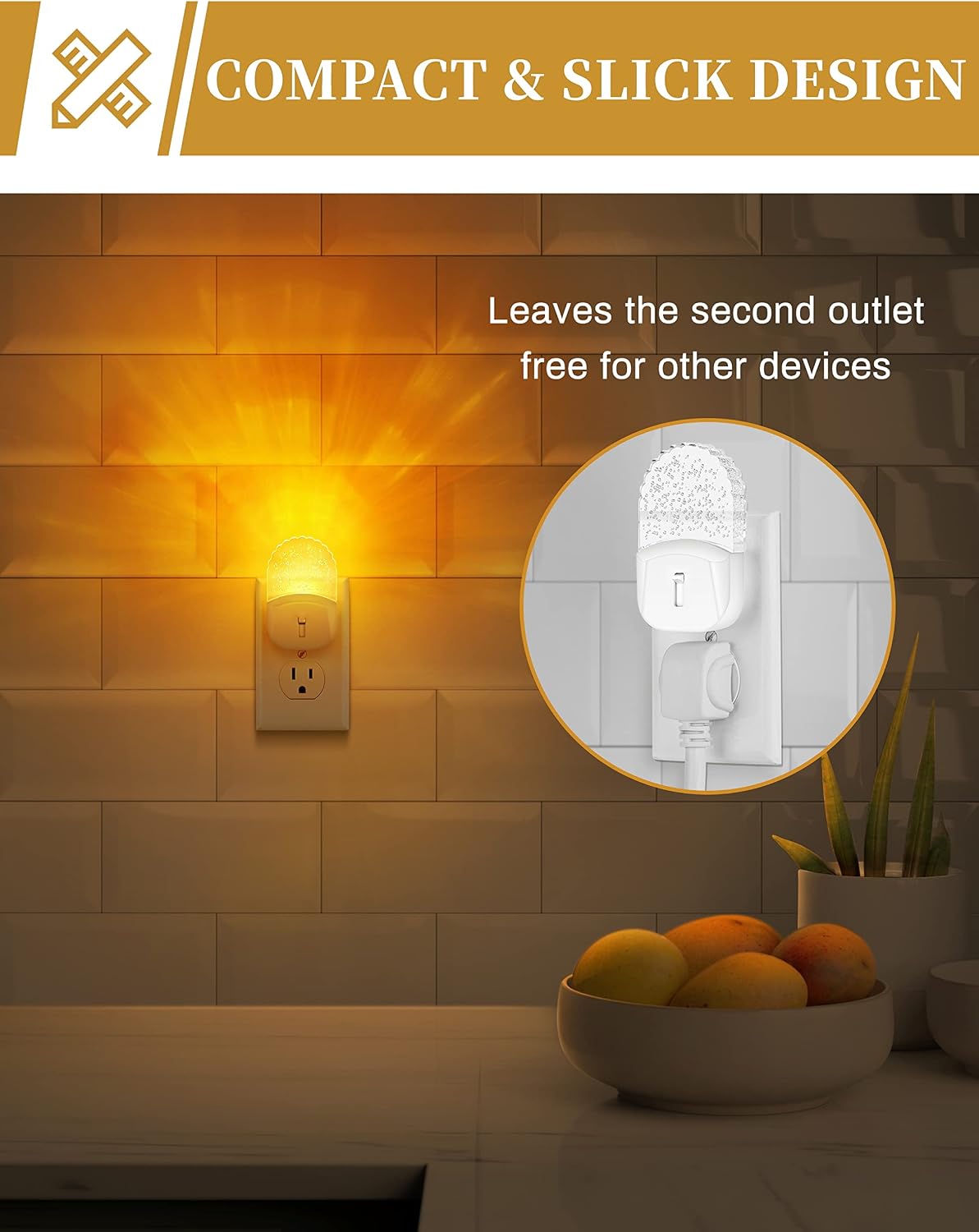 DORESshop Night Lights Plug Into Wall [2 Pack], Amber Warm Night Light, 1800K, Dusk to Dawn Sensor, Adjustable Brightness LED Night Light…