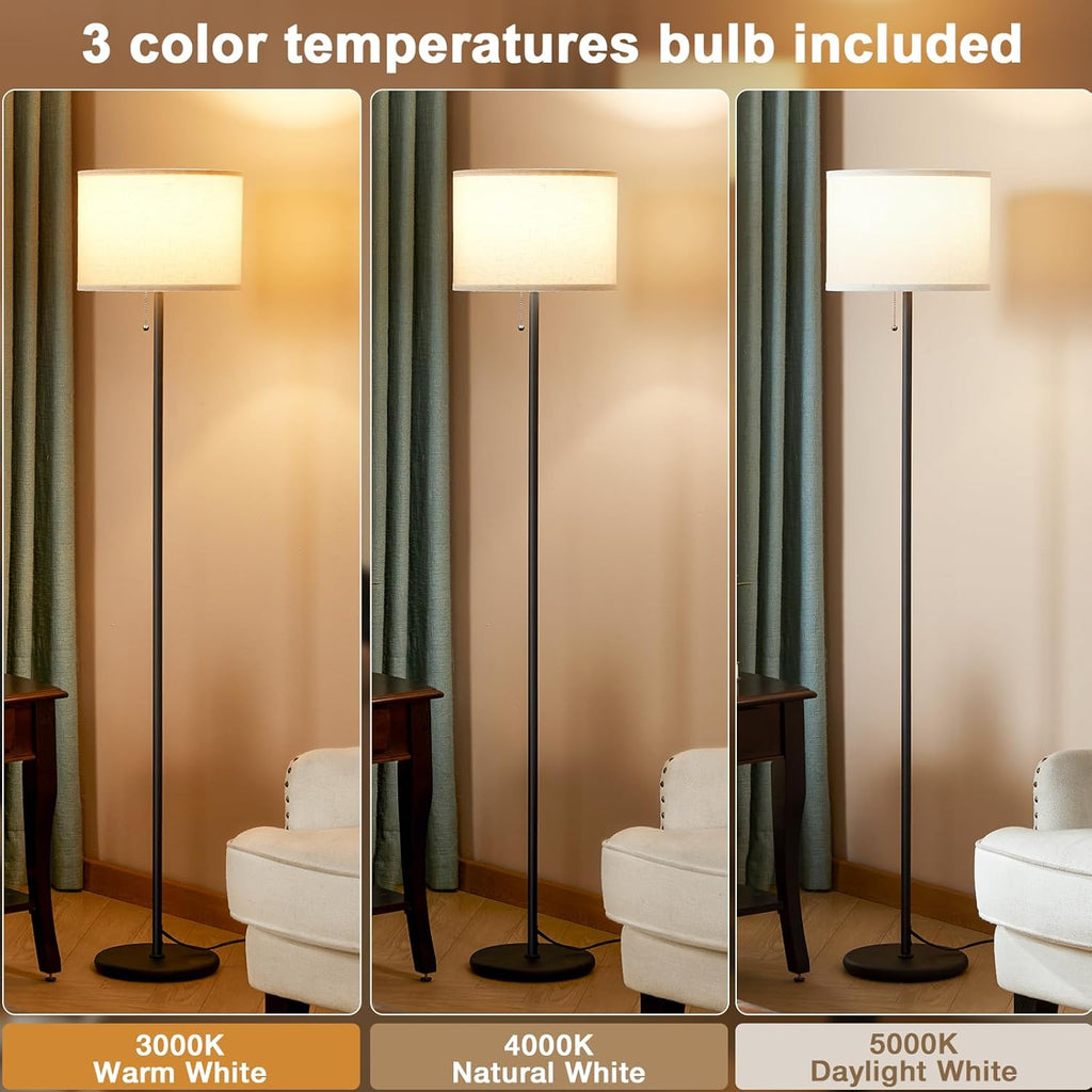 Ambimall Modern Standing Floor Lamp for Living Room & Bedroom with 3 Color Temperatures Bulb & Pull Chain Switch, 60" Tall with Beige…