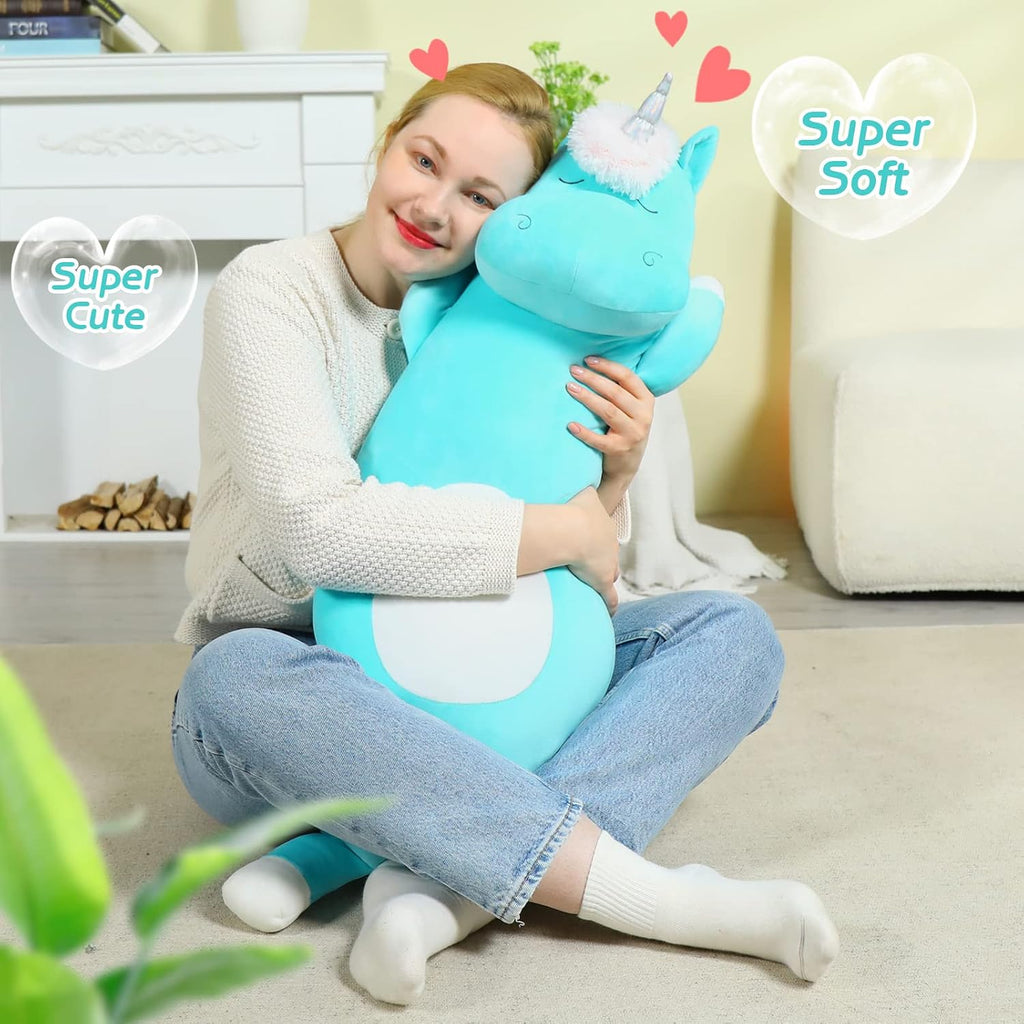 MorisMos Plush Unicorn Body Pillow, 36.2'' Giant Unicorn Stuffed Animal, Soft Unicorn Pillow, Long Hugging Plush Toy for Kid Girl Boy Adult