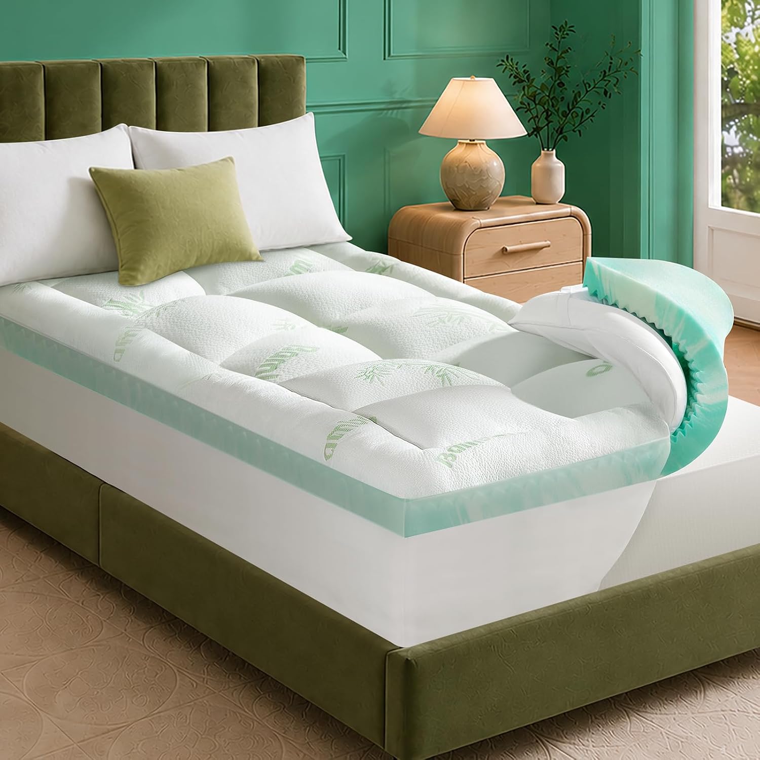 NiceSleepPlusLife Dual Layer 4 Inch Twin XL Mattress Topper - 2" Gel Cooling Memory Foam and 2" Ultra Soft Pillow Top, Viscose Made from Ba…