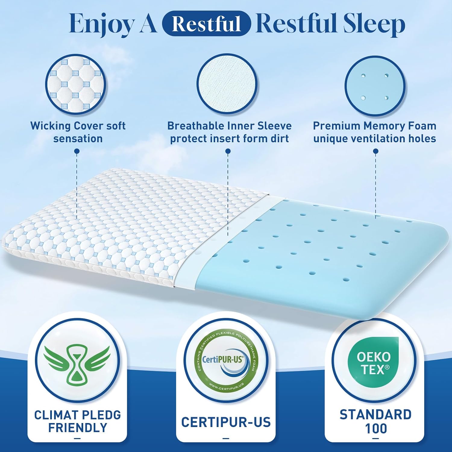 CloudBliss Thin Pillow 2.75” for Stomach & Back Sleepers – Ultra Memory Foam Flat Pillow for Sleeping, Low Profile, Supports Cervical…