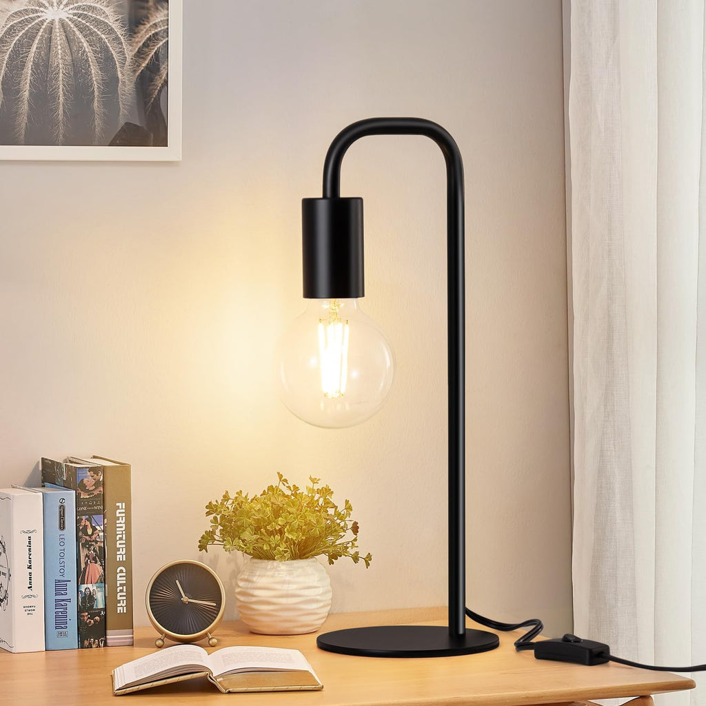 Industrial Table Lamp for Bedroom, Small Table Lamps for Bedside with Wire Switch, E26 Socket Base, Modern Nightstand Lamp for Living…