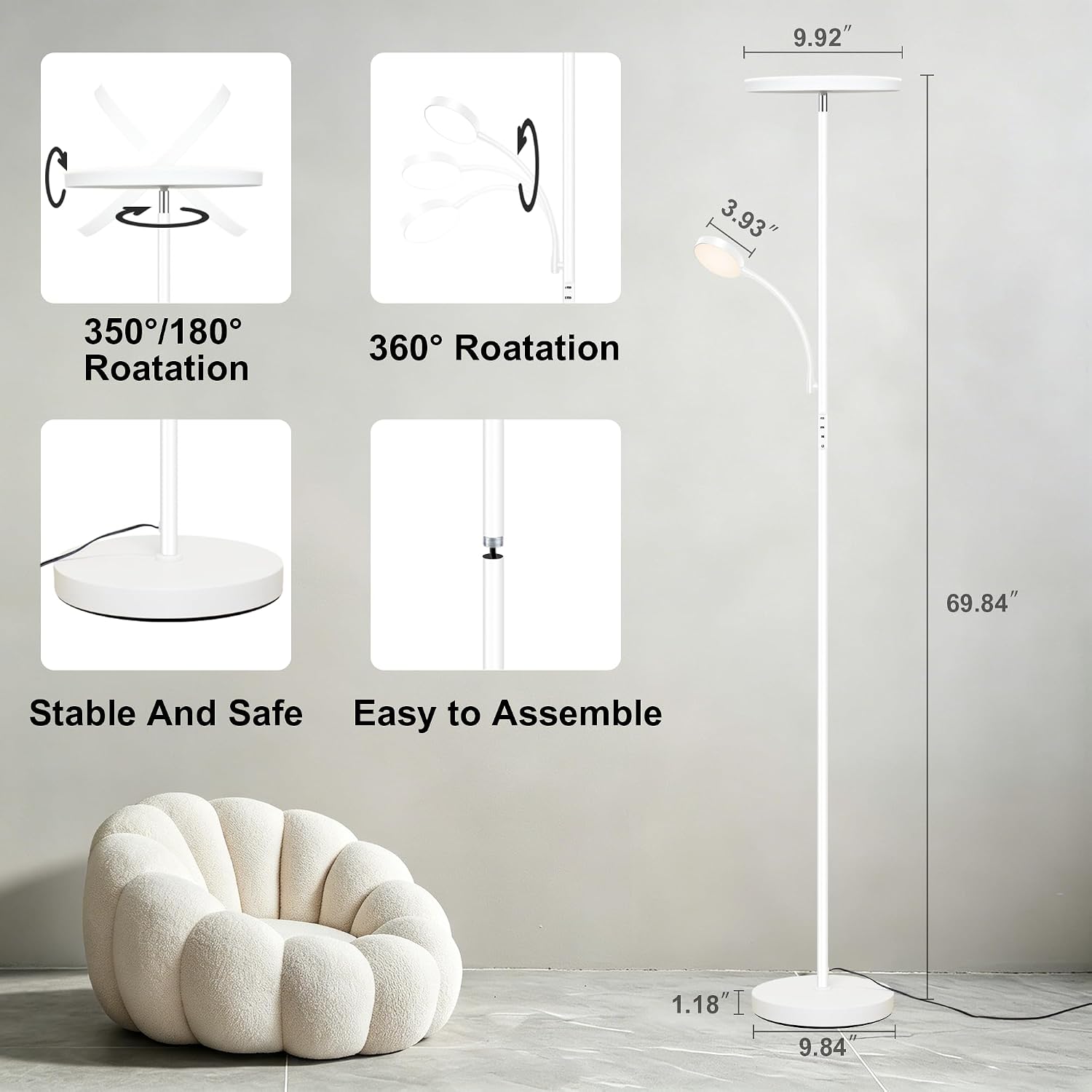 Aulaiyi Floor Lamp-42W/4200LM Super Bright Floor Lamp, Dimmable 2-in-1 LED Floor Lamp for Bedroom, Torchiere Floor Lamps with Remote & Touch…