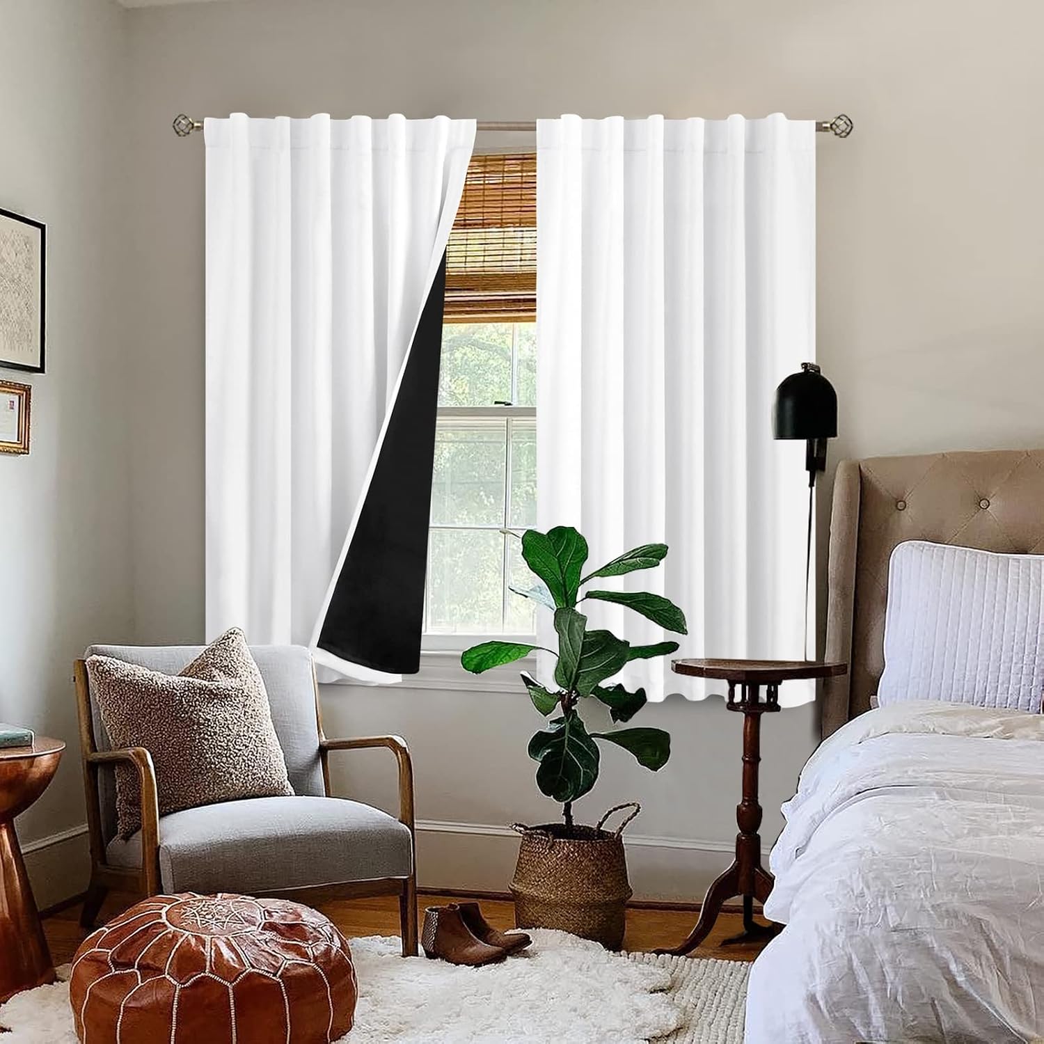 BGment 100% White Blackout Curtains 45 Inch Length for Small Windows, Rod Pocket and Back Tab Double Layer Full Room Darkening Theraml…