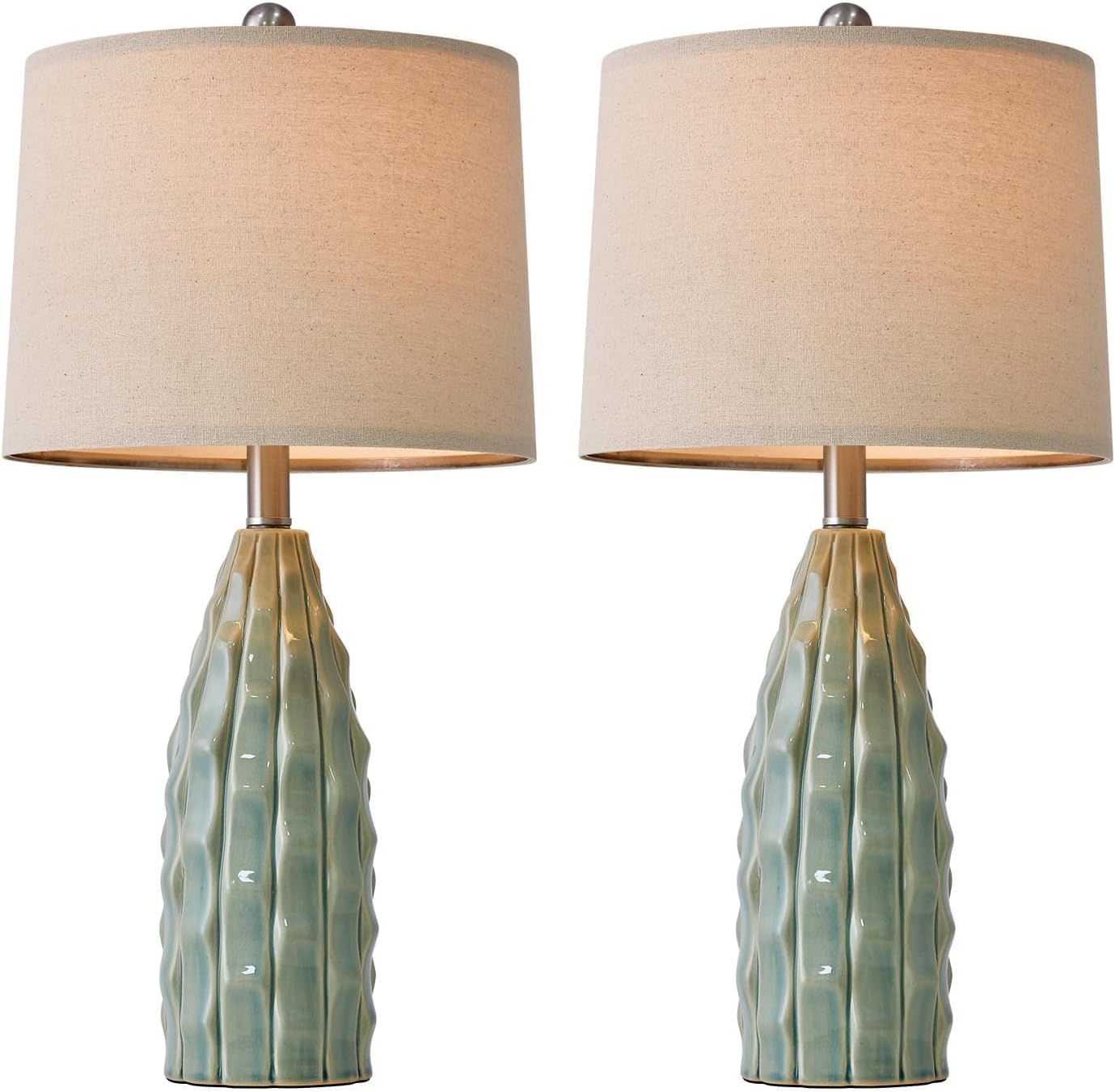 USumkky Ceramic Table Lamps Set of 2, 23.75" Modern Farmhouse Bedside Lamp - Green Nightstand Lamps for Bedroom, Boho Living Room End…