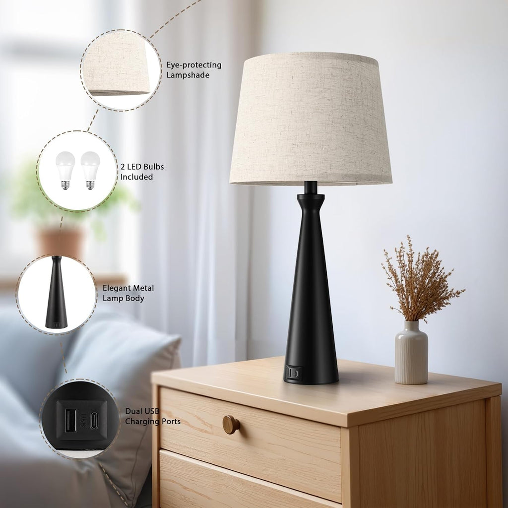 Seealle Modern Table Lamps Set of 2 - Touch Bedside Lamp for Nightstand with Dual USB C+A,3-Way Dimmable Nightstand Lamps for Living Room…