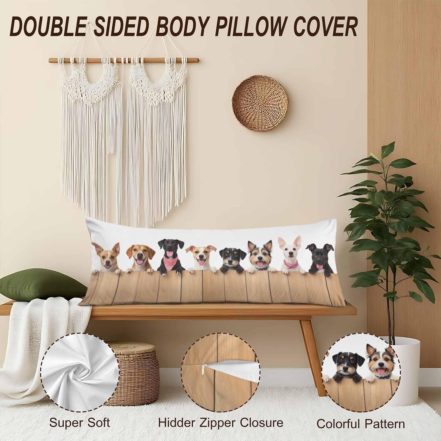 Dog Rectangle Body Pillow Covers Cute Puppy Dogs 20"X54" Couch Body Pillow Pillowcase Decorative Body Pillows Bed Pillow Cushion Covers…