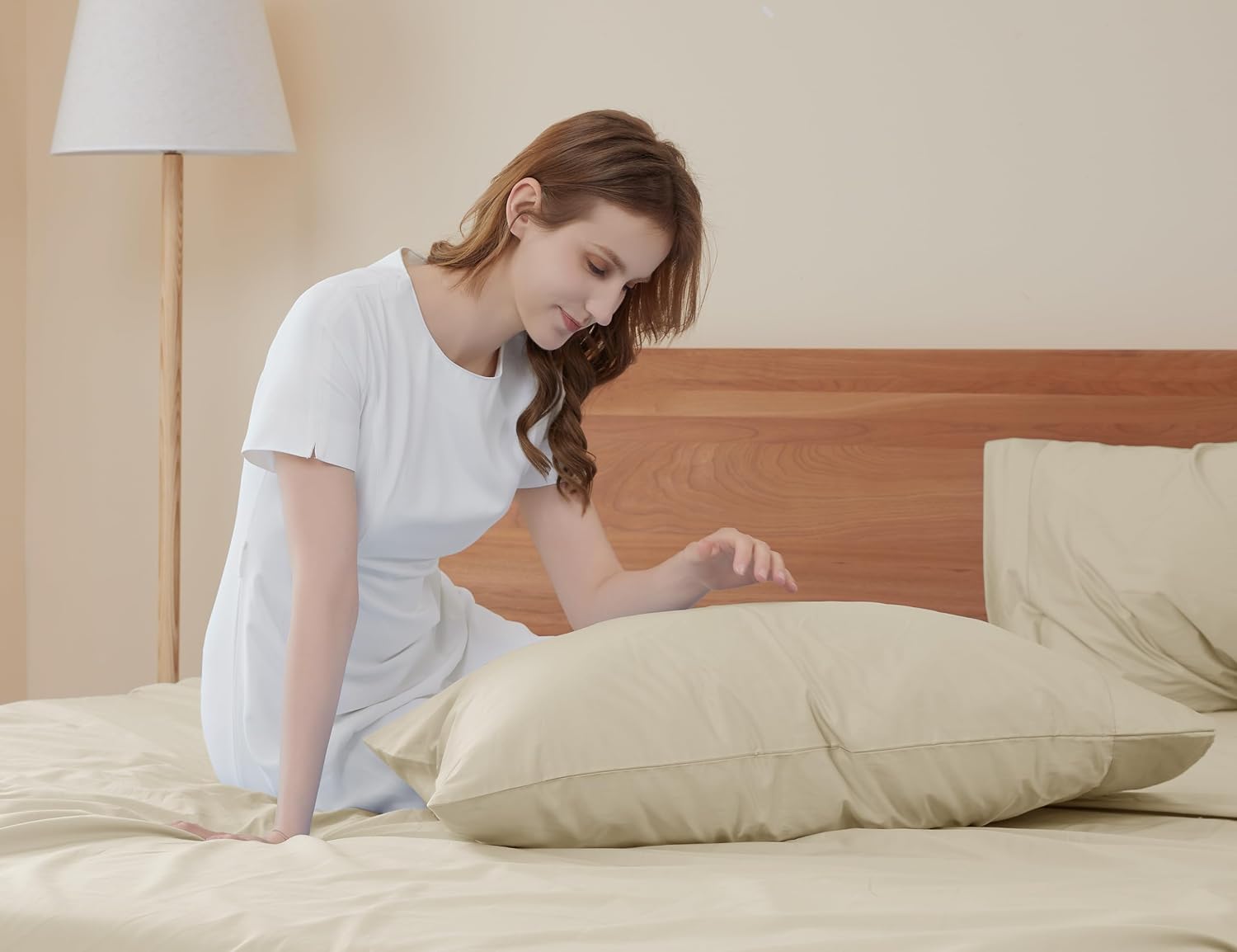 Sunflower Queen Pillowcases Set of 2, 100% Cotton Queen Size Pillow Cases 2, 20×30 inches Light Brown, Soft and Breathable