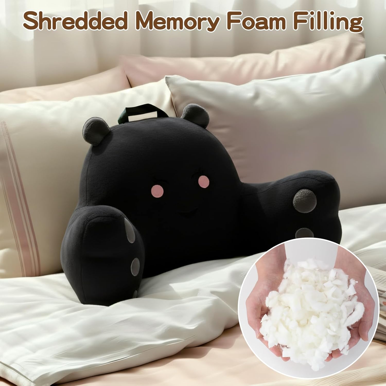 Ajicong Reading Pillow for Sitting in Bed Couch Teens/Adult, Back Rest Pillow for Sitting Up in Bed with Shredded Memory Foam, Includes Arm…