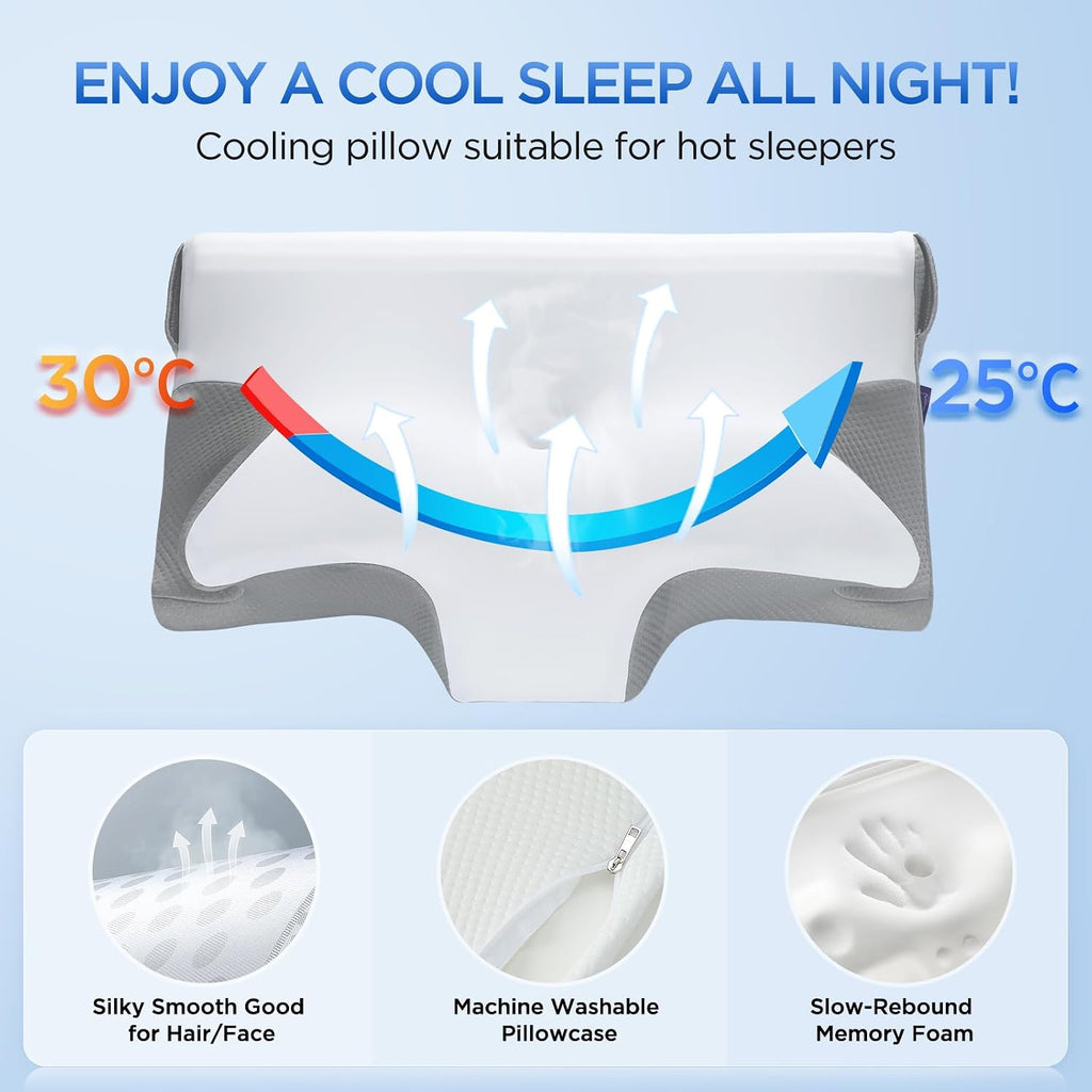 ComRola Effective Cervical Neck Pillow for Sleeping, Memory Foam Pillows for Neck Support, Odorless Contour Side Pillow, Ergonomic Bed Pill…