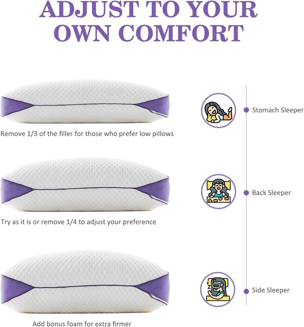 HOMELAB Adjustable Shredded Memory Foam Pillow Queen Size, Cooling Bed Pillow for Sleeping with Removable Cover, Medium Pillow for Side…