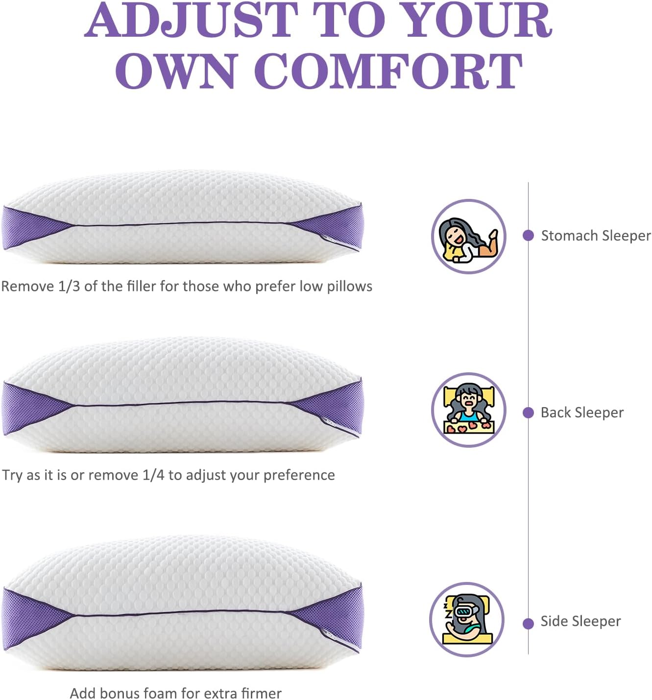 HOMELAB Adjustable Shredded Memory Foam Pillow King Size, Cooling Bed Pillow for Sleeping with Removable Cover, Medium Pillow for Side…
