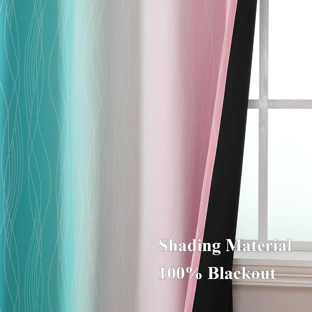 Estelartextiler Estelar Textiler Pink and Teal Blackout Curtains 102 Inch Length 2 Panels Set, Thermal Insulated Ombre Grommet Drapes for B…