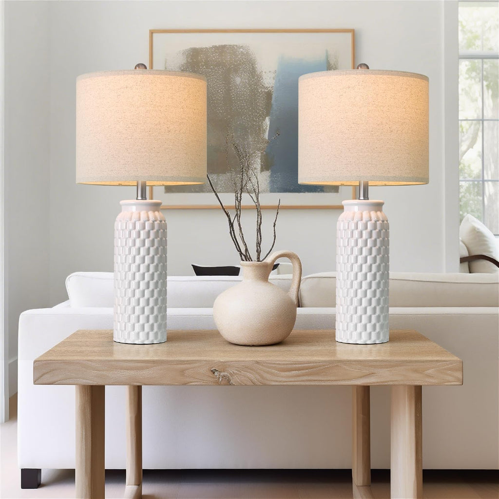 USumkky 27" Ceramic Table Lamps Set of 2 - Modern Farmhouse & Boho Style, Bedside Nightstand Lamps for Bedroom, Living Room End Table…
