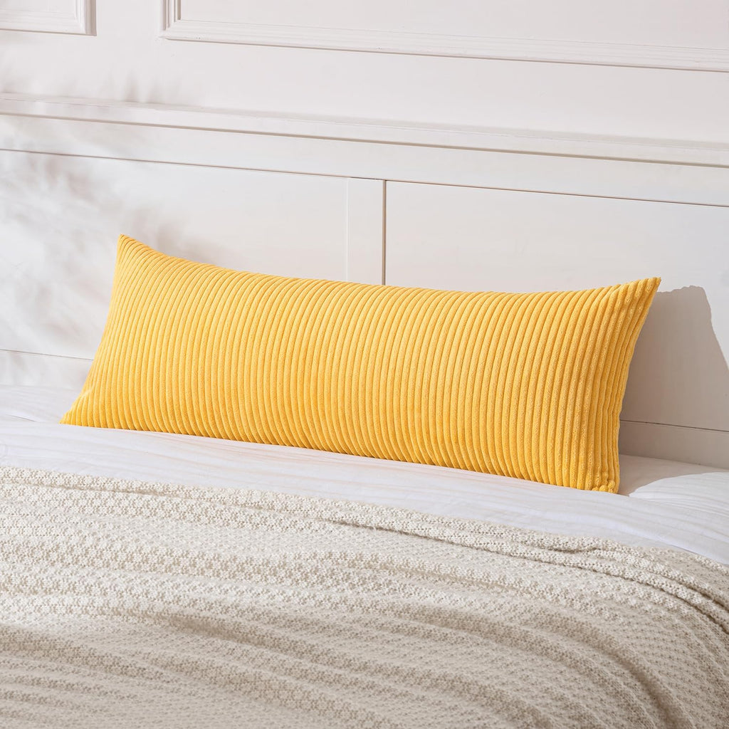 MIULEE Decorative Long Body Lumbar Throw Pillow Cover 14x36 Inch for Bed Couch Bedroom Bench, Soft Corduroy Rectangle Golden Yellow…