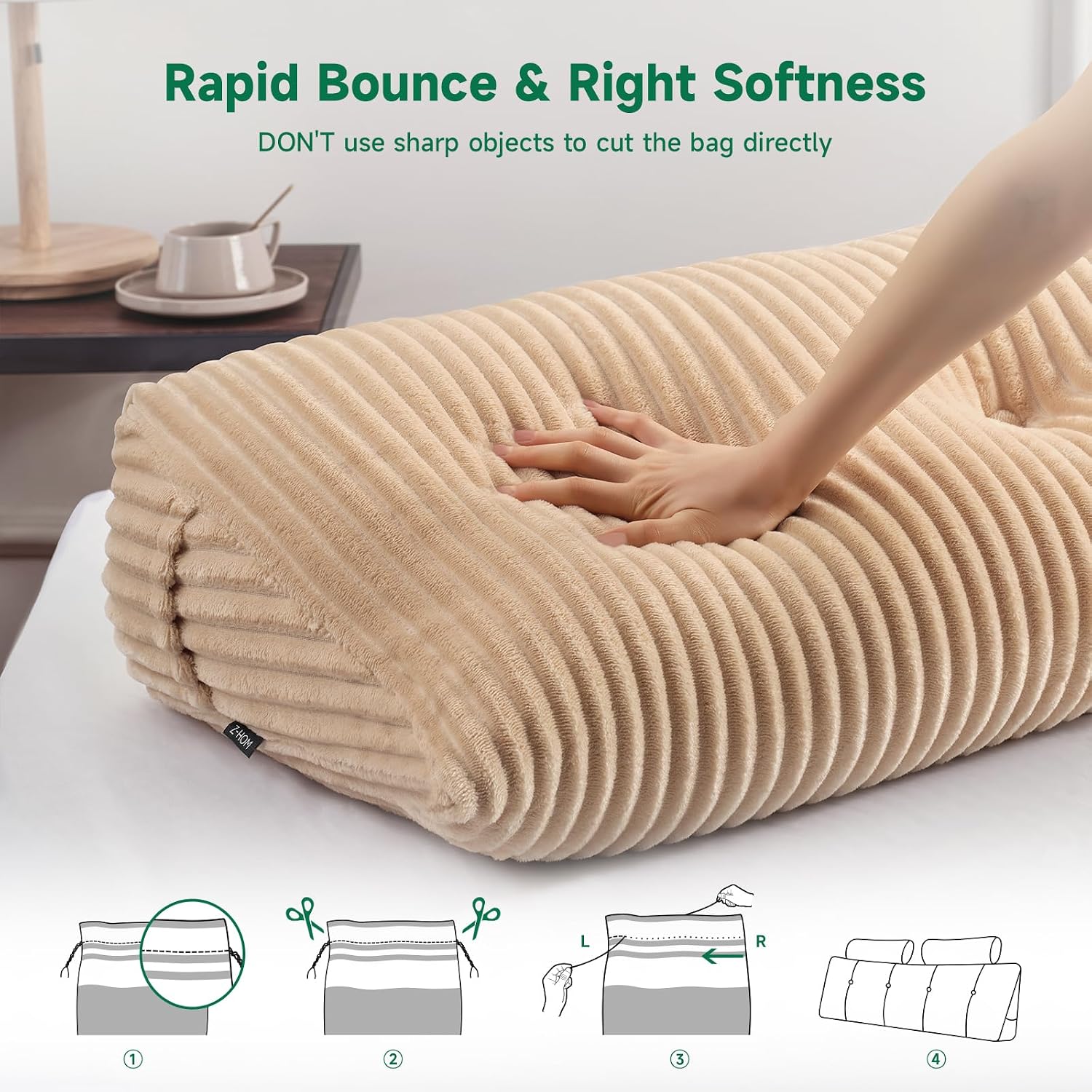 Z-Hom Large Wedge Pillow Headboard, Queen Triangular Headboard Pillow, Reading Pillow Bed with a Roll Pillow for Bed Sitting Up Sleeping, B…