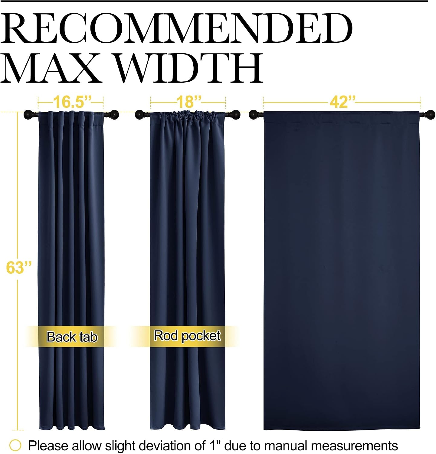 NICETOWN Blackout Draperies Curtains Window Drapes - (Navy Color) 42" W by 63" L, Set of 2, Home Fashion Thermal Blackout Room Darkening…