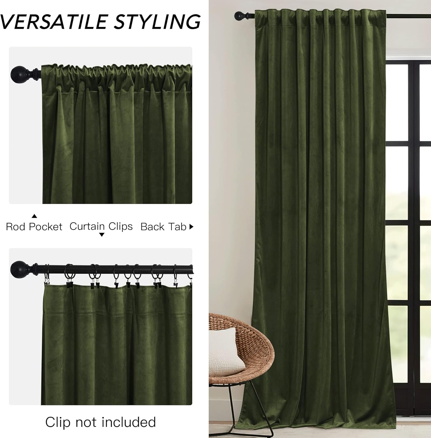 Rybhome RYB HOME Elegant Green Velvet Curtains 120 inches Long, Light Blocking, Thermal Insulated, Stylish Velvet Drapes with Hook Belt for…
